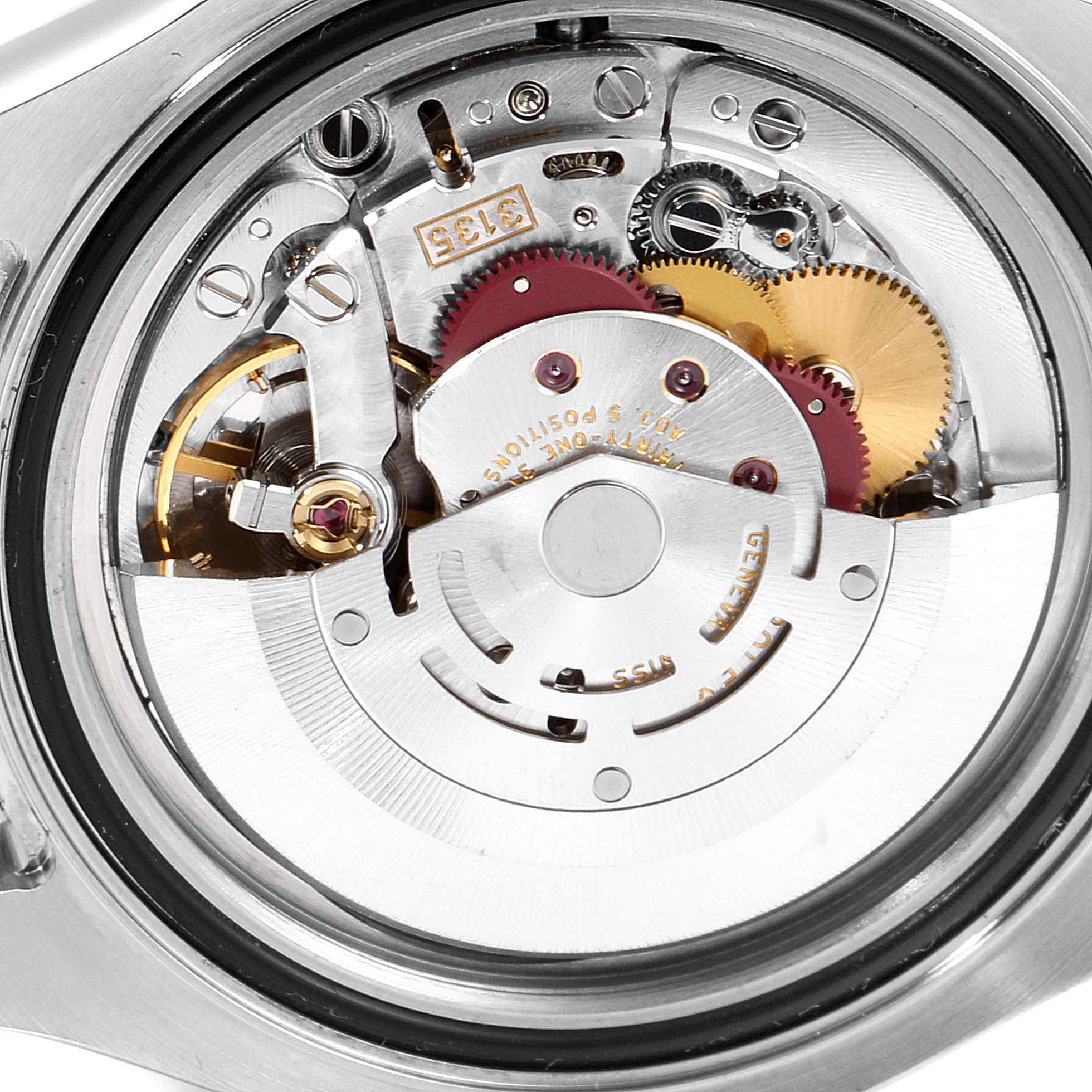 This image shows the internal mechanism of a Rolex Yacht-Master 16622 Men
s Stainless Steel Silver Dial 16622 Men
s Stainless Steel Silver Dial watch from a close-up angle.