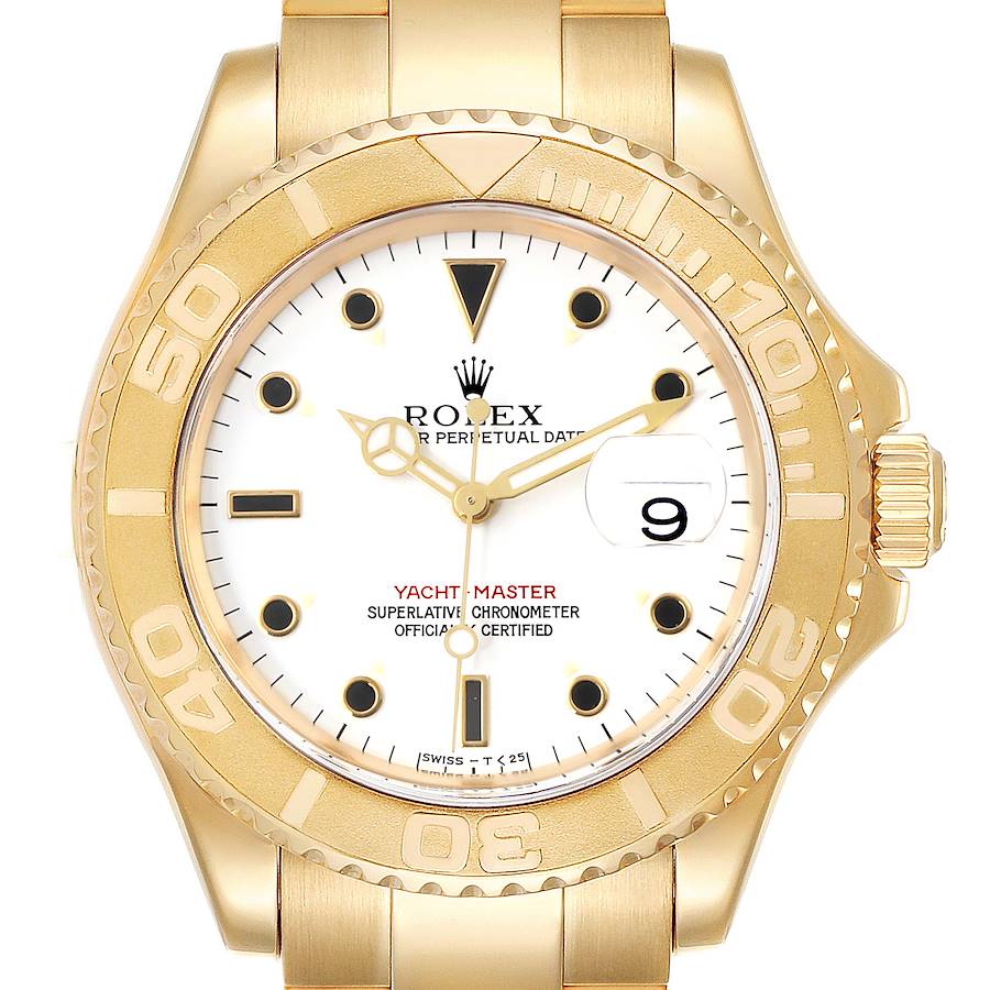 Rolex Yachtmaster 40 Yellow Gold White Dial Mens Watch 16628 Box Papers ...
