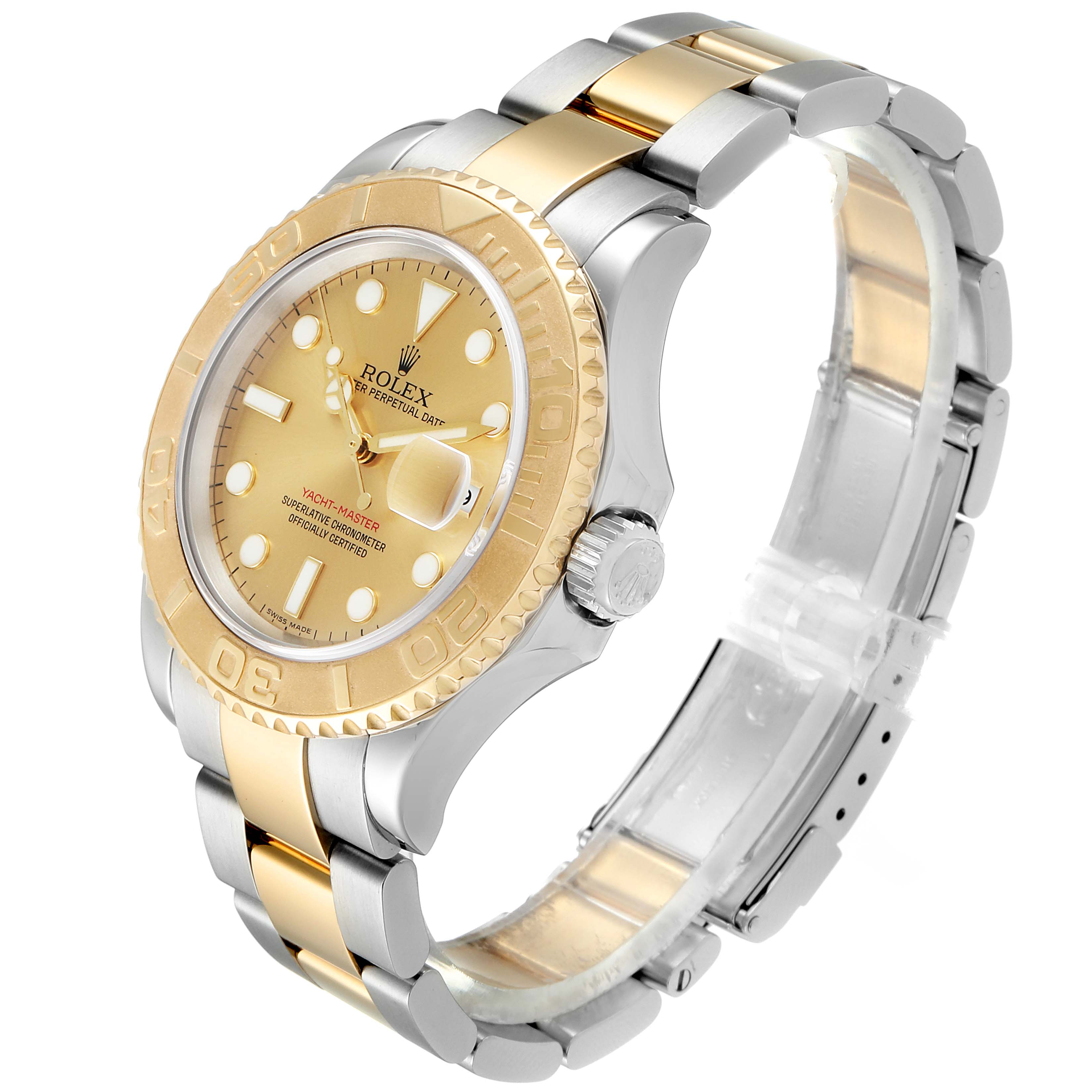 The image shows a Rolex Yacht-Master 16623 Men's Stainless Steel Champagne Dial 16623 Men's Stainless Steel Champagne Dial watch at a 3/4 angle displaying the face, bezel, crown, and bracelet.