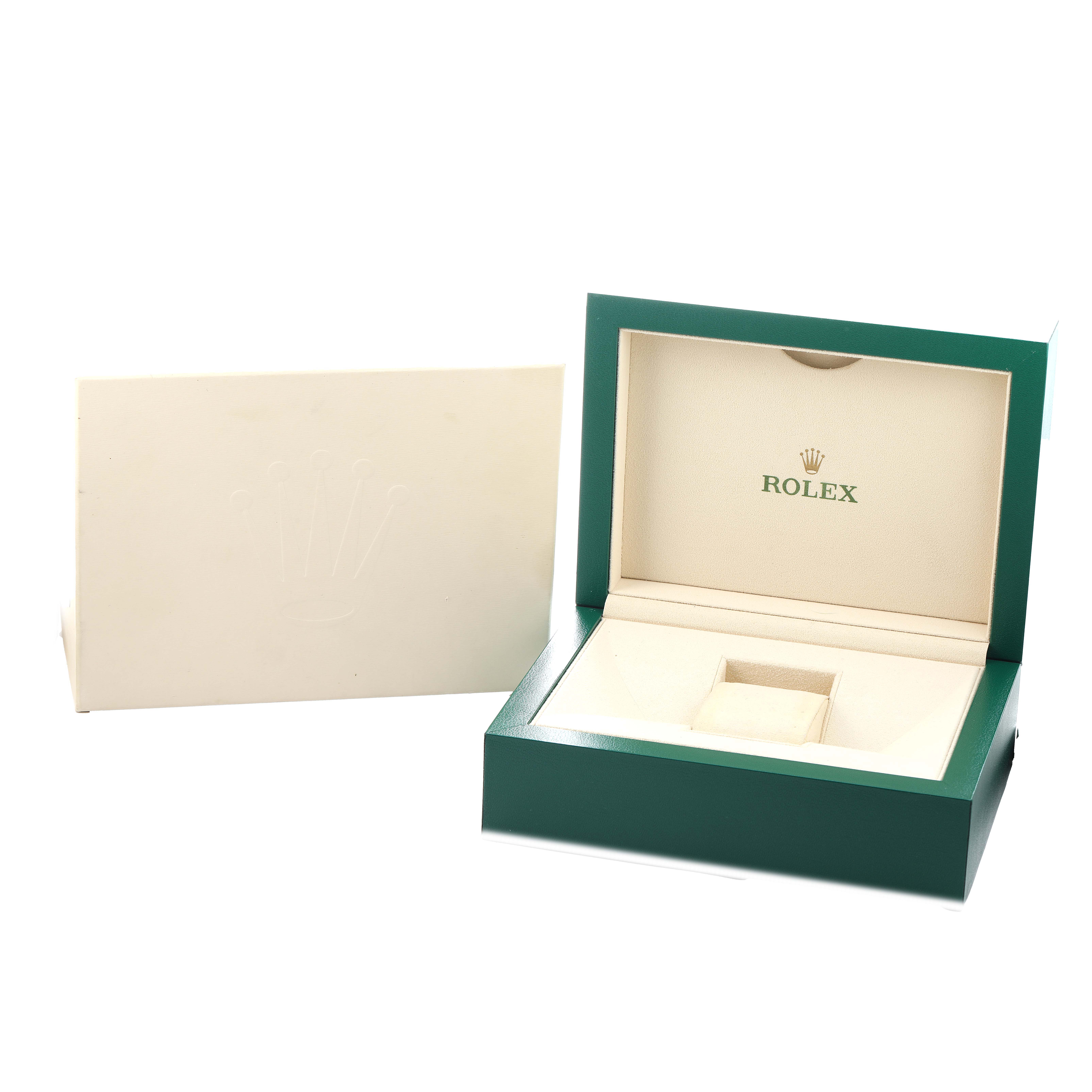 The image shows a Rolex Yacht-Master 116622 Men's Stainless Steel Grey Dial watch box and outer box, with the box lid open at an angle.