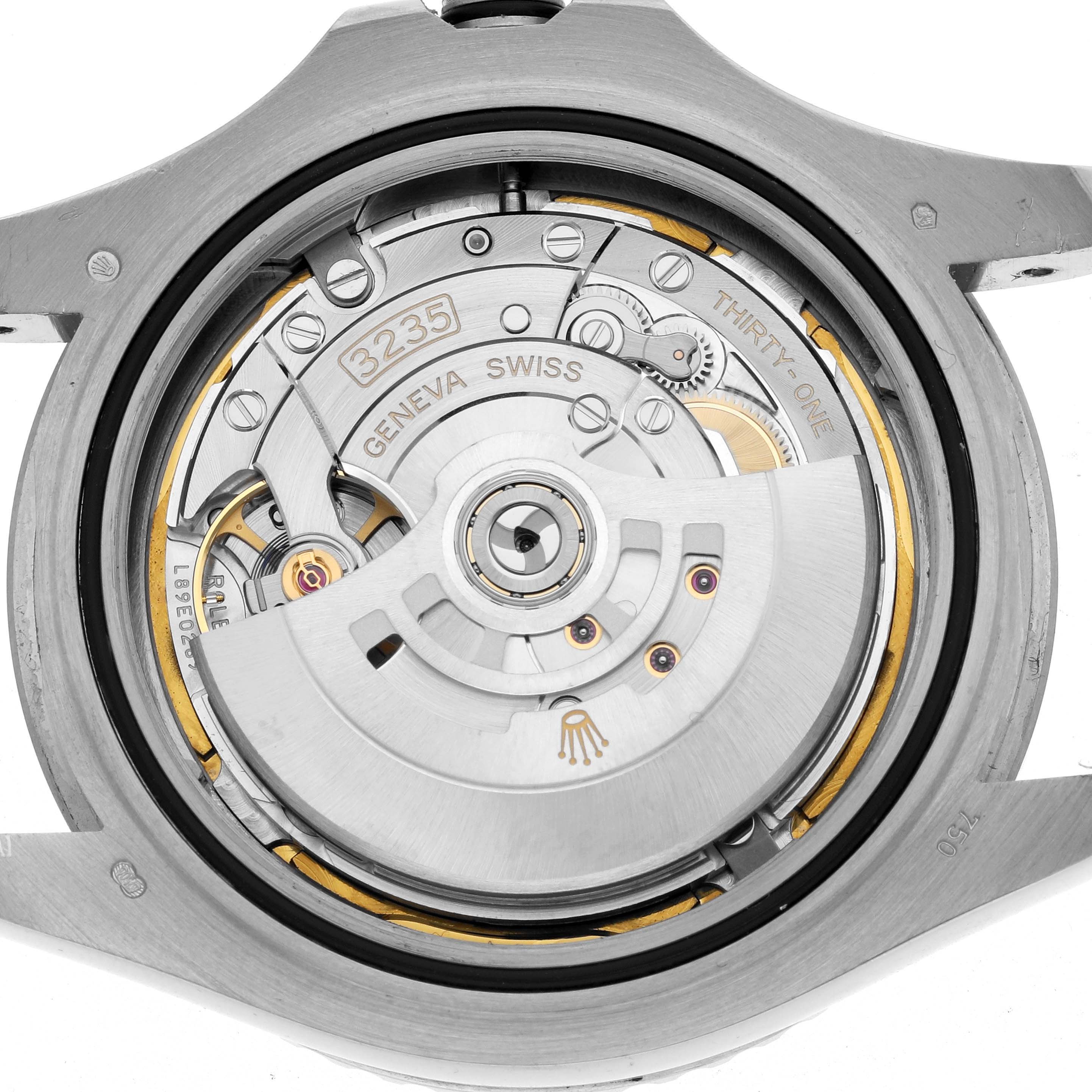 The image shows the movement of a Rolex Yacht-Master 226659 Men's White Gold Black Dial watch from a top-down angle, revealing its intricate mechanical components.