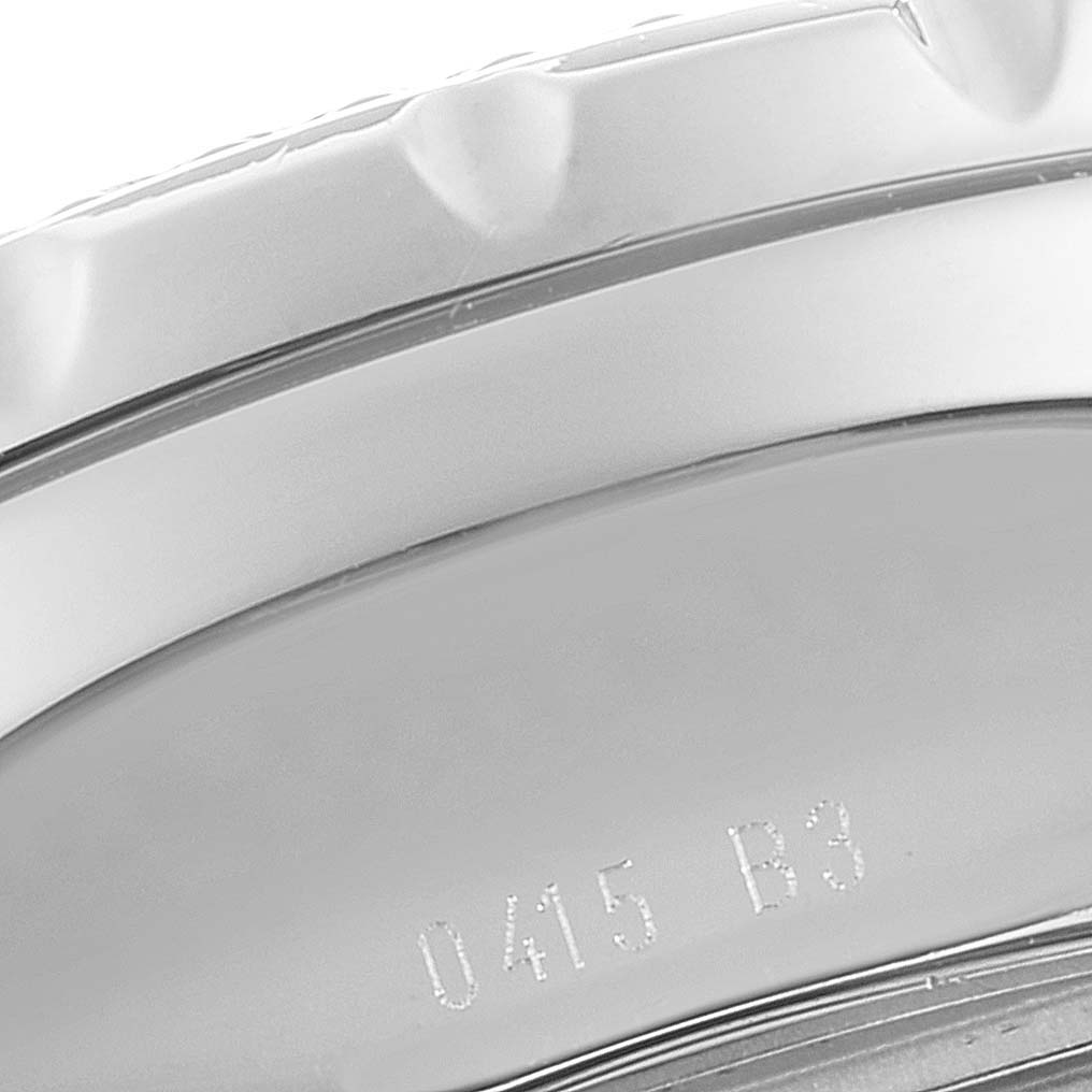 This image shows a close-up of the bezel and part of the case back on a Breitling Bentley A13362 Men's Stainless Steel Black Dial A13362 Men's Stainless Steel Black Dial model watch.