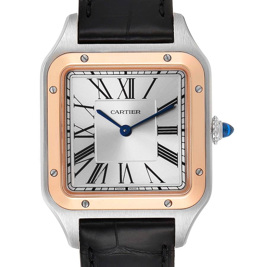 Cartier Santos Dumont Large Steel Rose Gold Mens Watch W2SA0011 Box Papers SwissWatchExpo