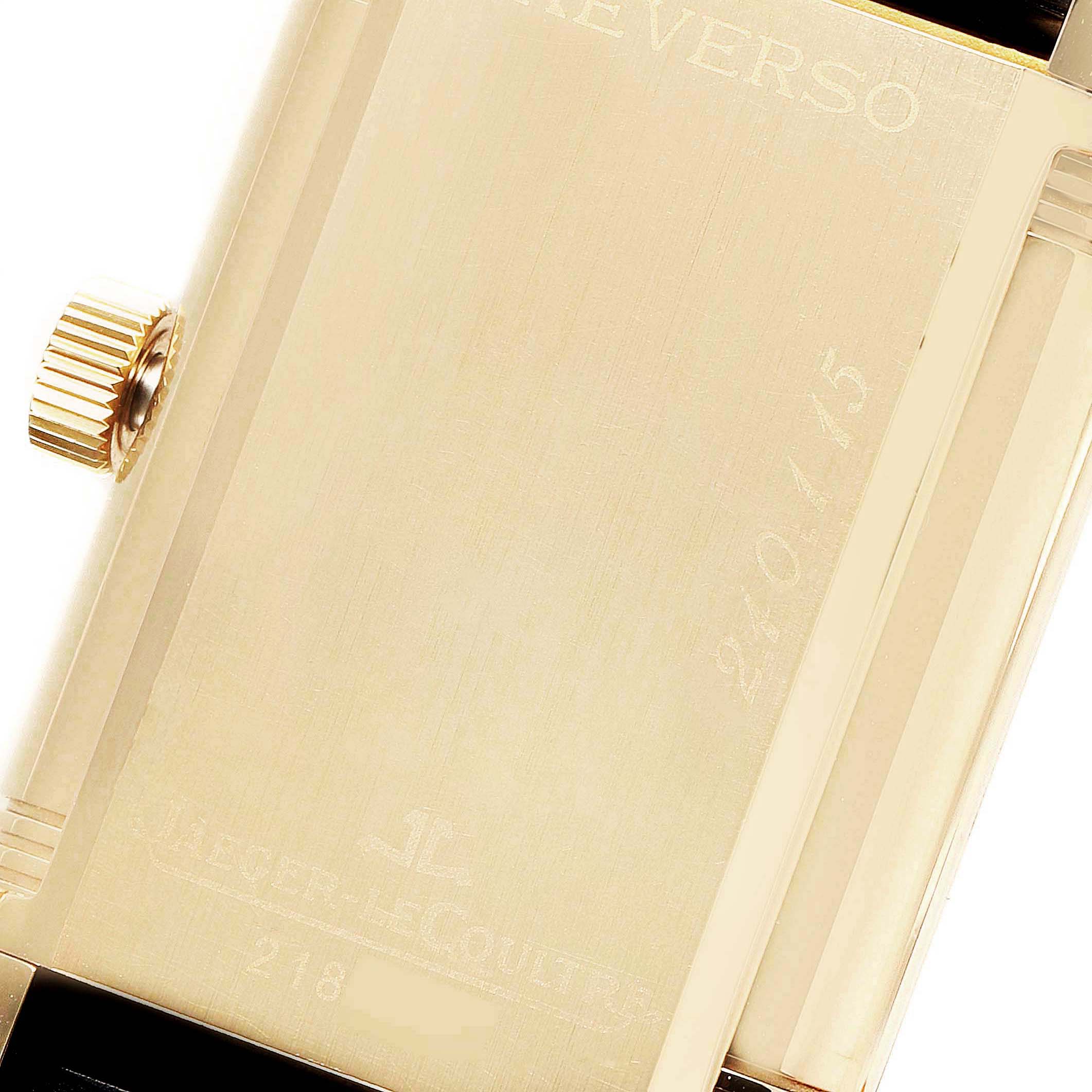 This image shows the back case and crown of a Jaeger LeCoultre Reverso Q3001420 Men's Yellow Gold Silver Dial Q3001420 Men's Yellow Gold Silver Dial watch, viewed from a side angle.