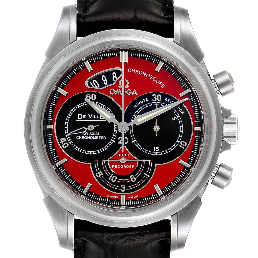 Omega DeVille Chronoscope Co-Axial Red Dial Mens Watch 4851.61.31 Box Card SwissWatchExpo