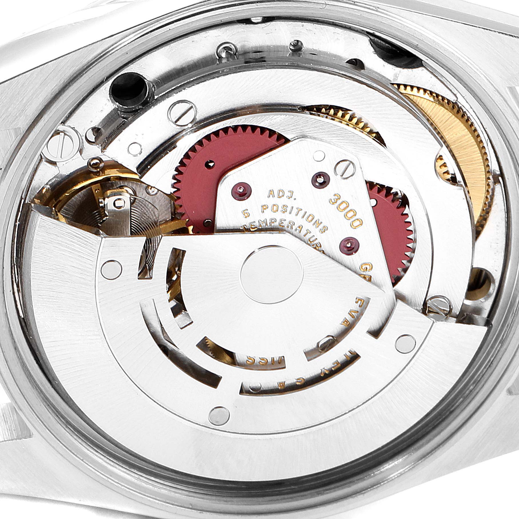 The image shows a close-up view of the movement mechanism inside the Rolex Air-King 14000 Men's Stainless Steel Blue Dial 14000 Men's Stainless Steel Blue Dial watch.