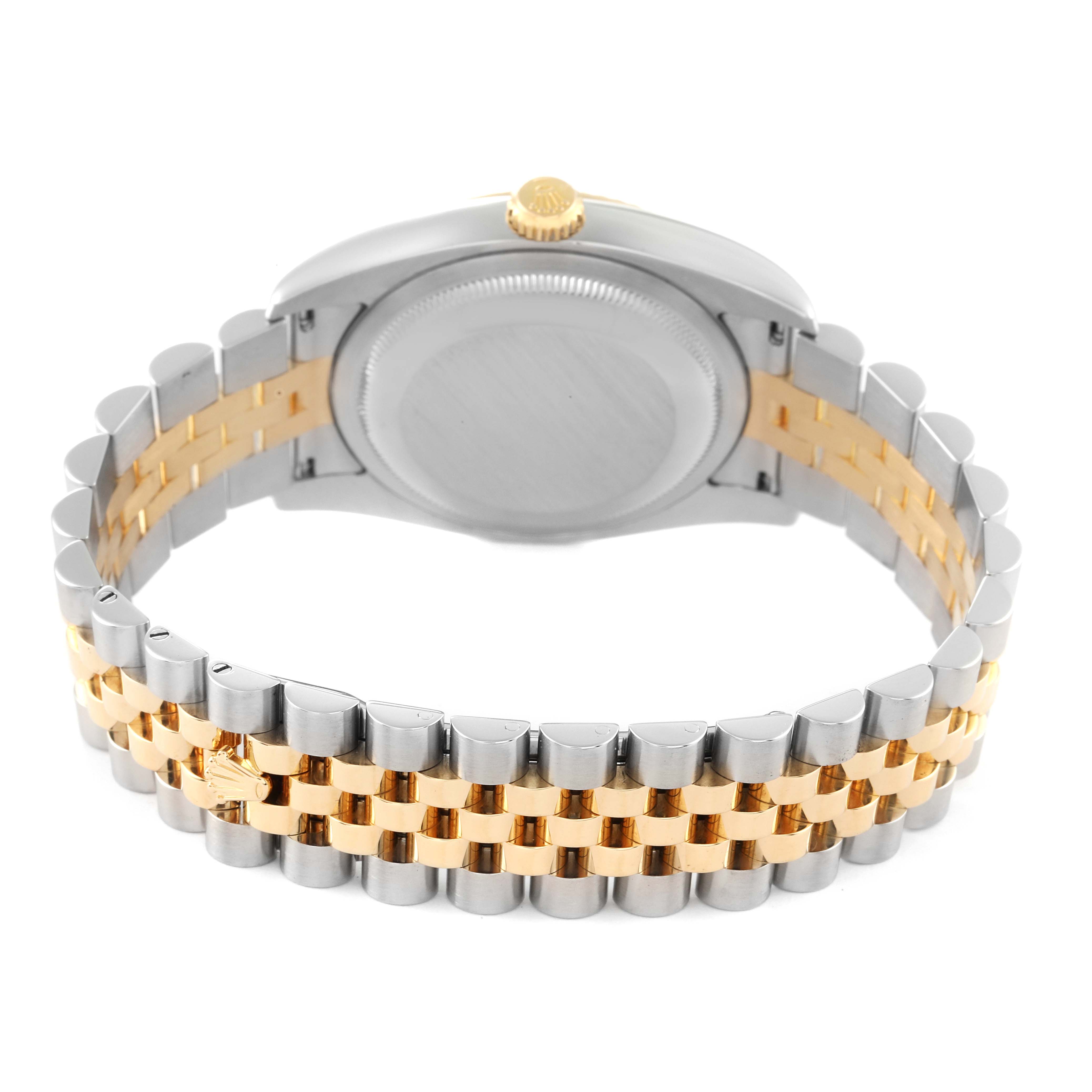 This image shows the back of the Rolex Datejust 116233 Men's Steel and Gold (two tone) Champagne Dial 116233 Men's Steel and Gold (two tone) Champagne Dial watch, highlighting the bracelet and case back.