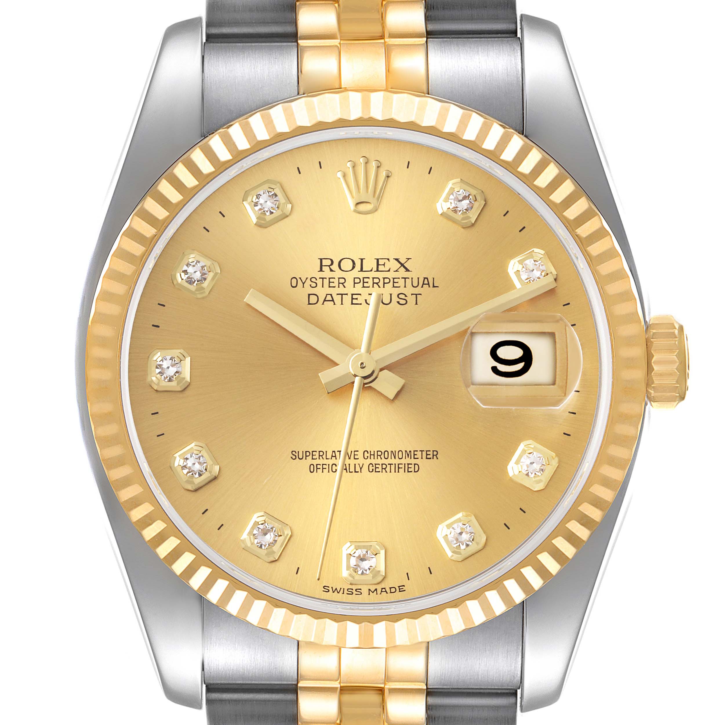 Rolex Datejust 36 Steel Yellow Gold Diamond Mens Watch 116233 