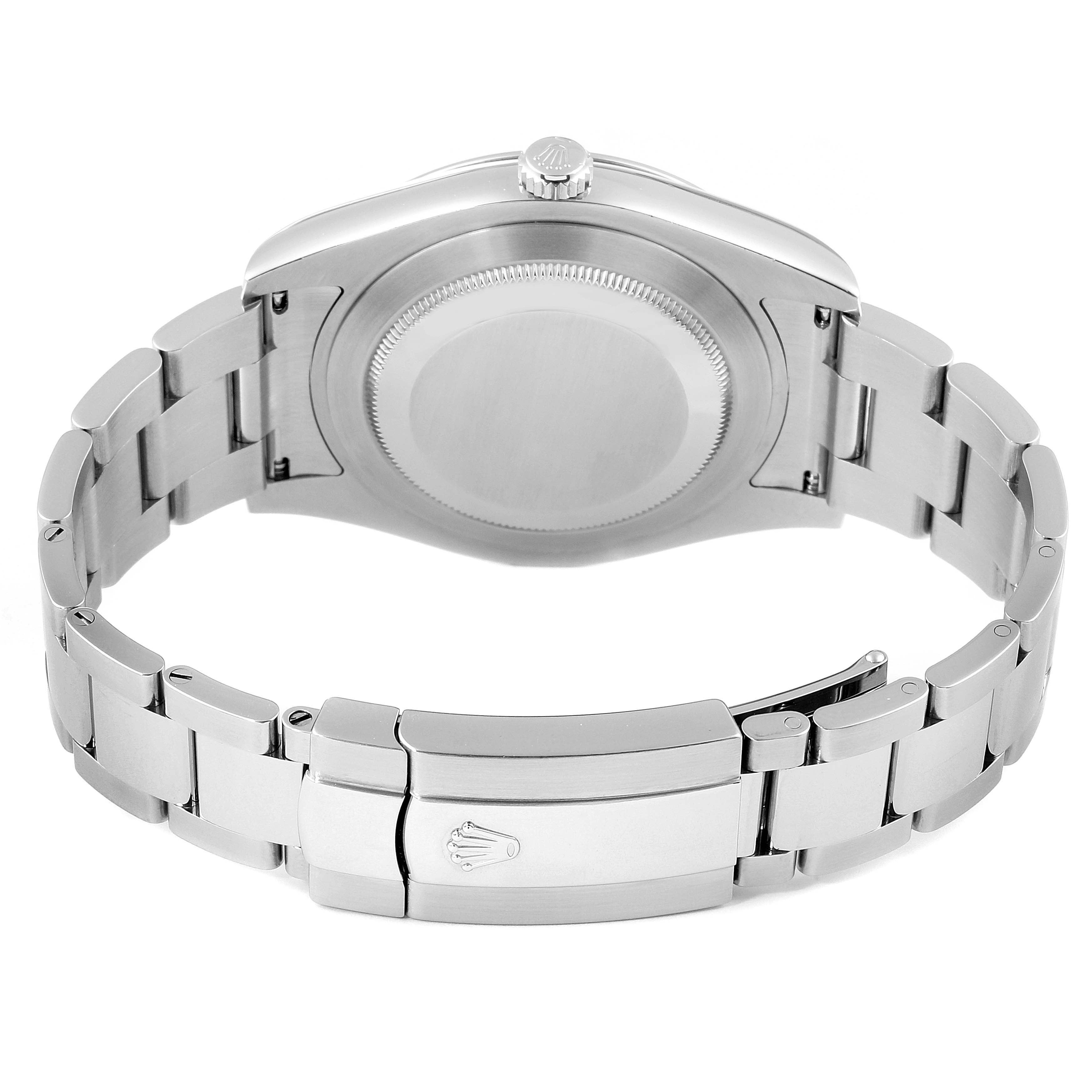 The image shows the back view of a Rolex Datejust 41 116300 Men
s Stainless Steel Blue Dial 116300 Men
s Stainless Steel Blue Dial watch, highlighting its case back, bracelet, and clasp.