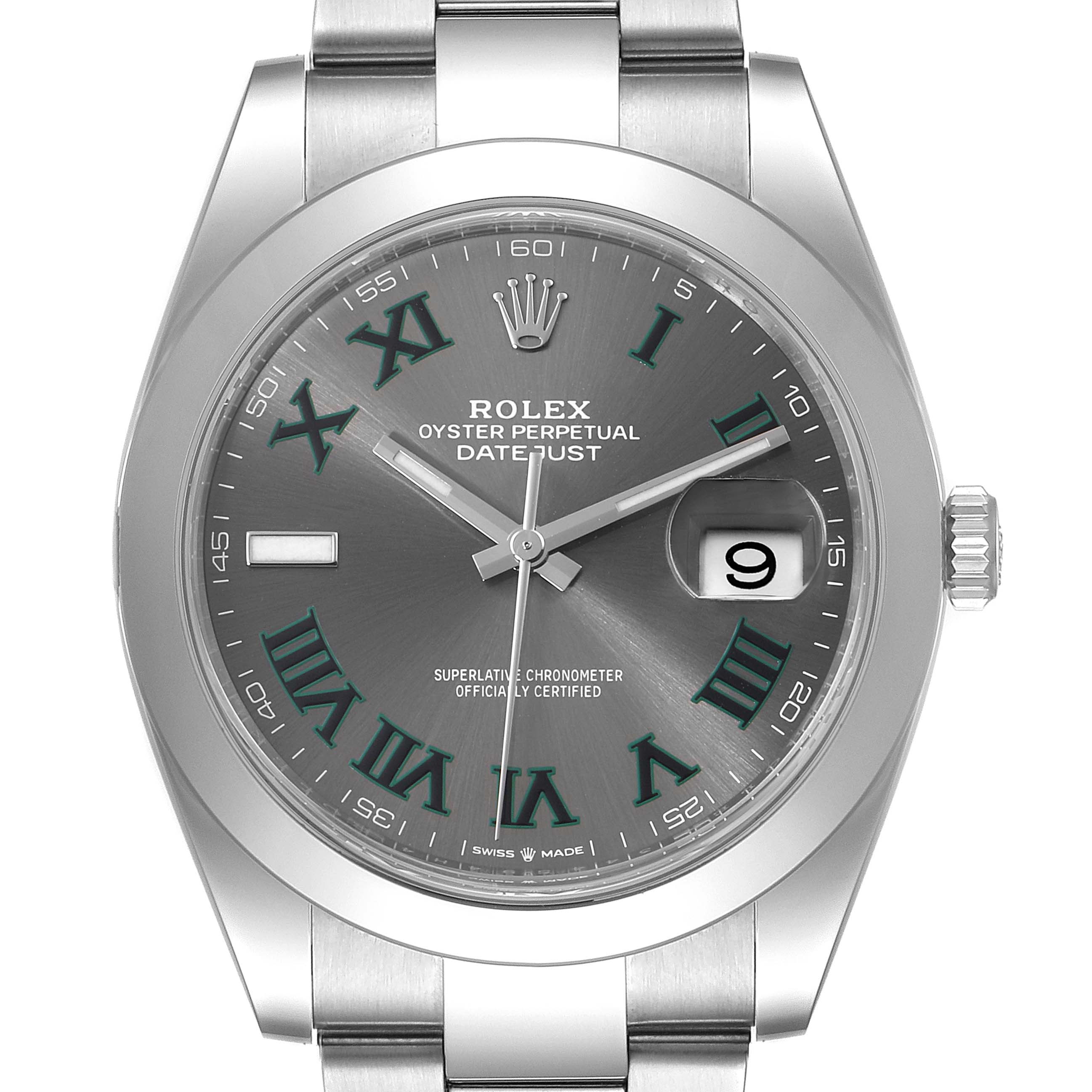 rolex datejust grey dial green numbers