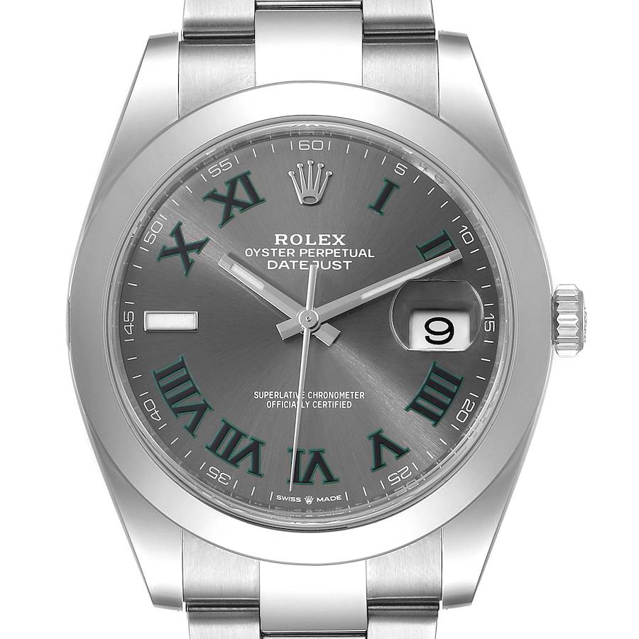 Rolex Datejust 41 Grey Dial Green Numerals Steel Mens Watch 126300 Unworn SwissWatchExpo