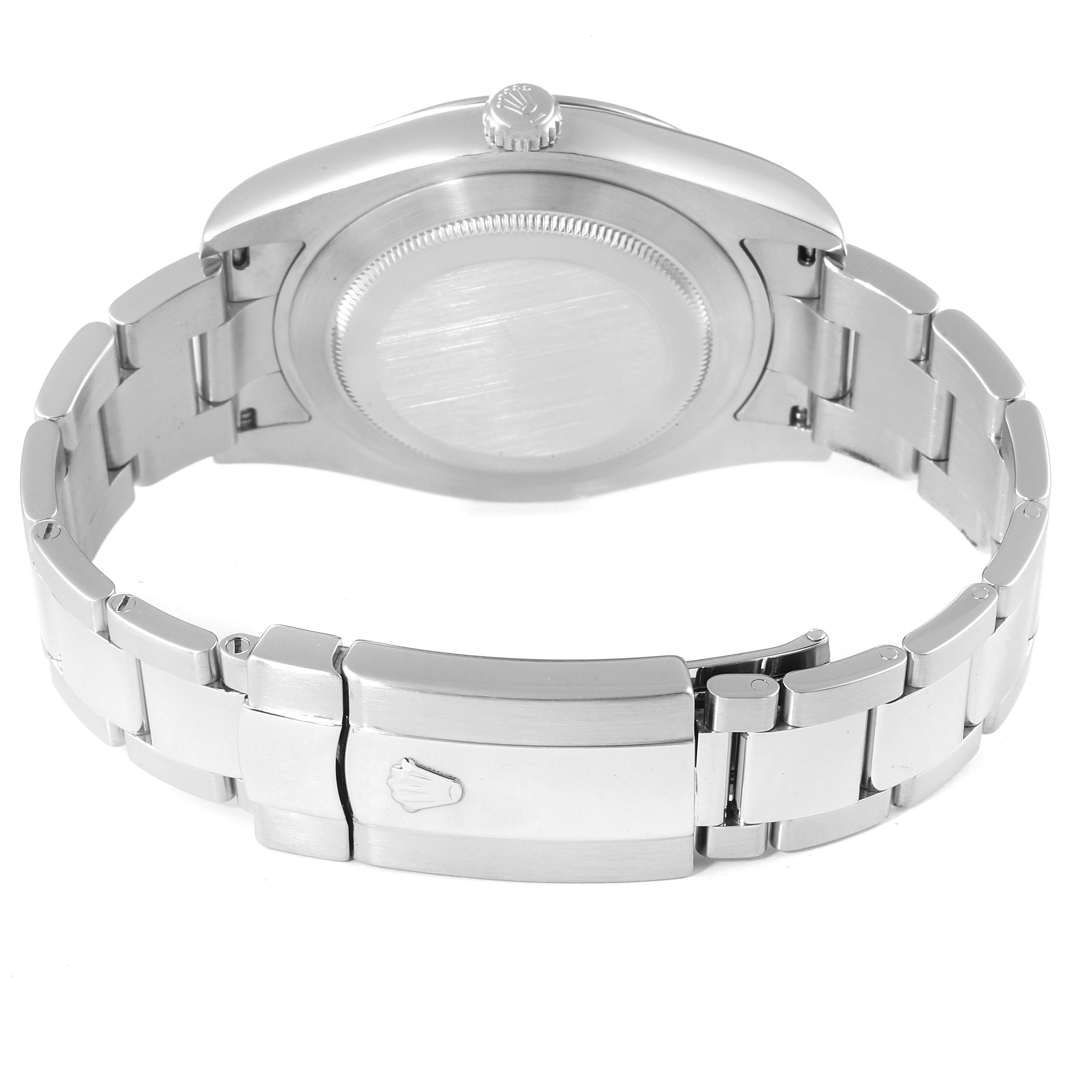 The image shows the back and clasp of a Rolex Datejust 41 116334 Men
s Stainless Steel Blue Dial 116334 Men
s Stainless Steel Blue Dial watch.