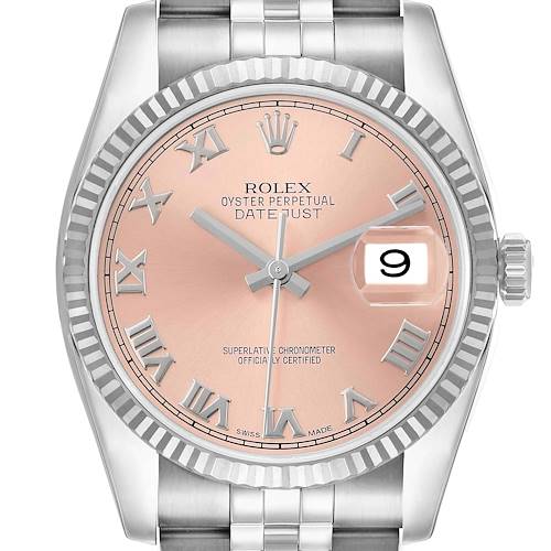 Photo of Rolex Datejust Steel White Gold Salmon Roman Dial Mens Watch 116234