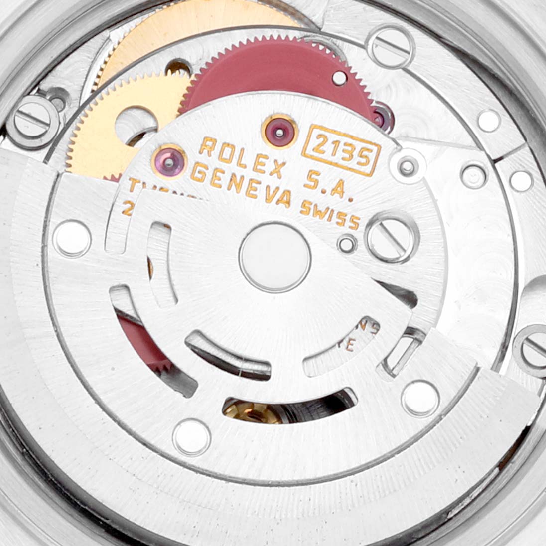 The image shows a close-up view of the movement and gears inside a Rolex Datejust 69173 Women's Steel and Gold (two tone) Champagne Dial 69173 Women's Steel and Gold (two tone) Champagne Dial watch.