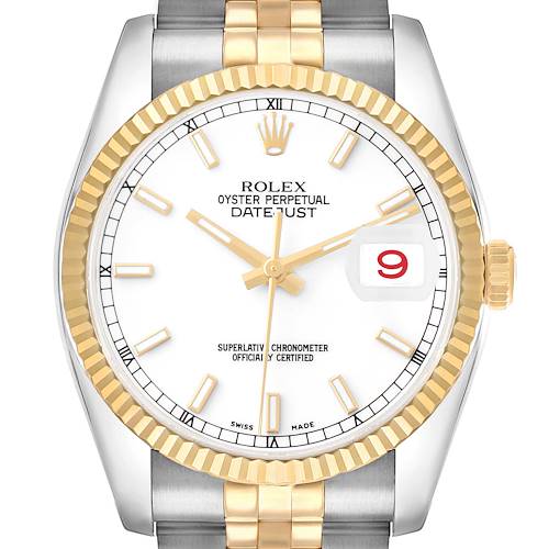 Photo of Rolex Datejust Steel Yellow Gold White Dial Mens Watch 116233