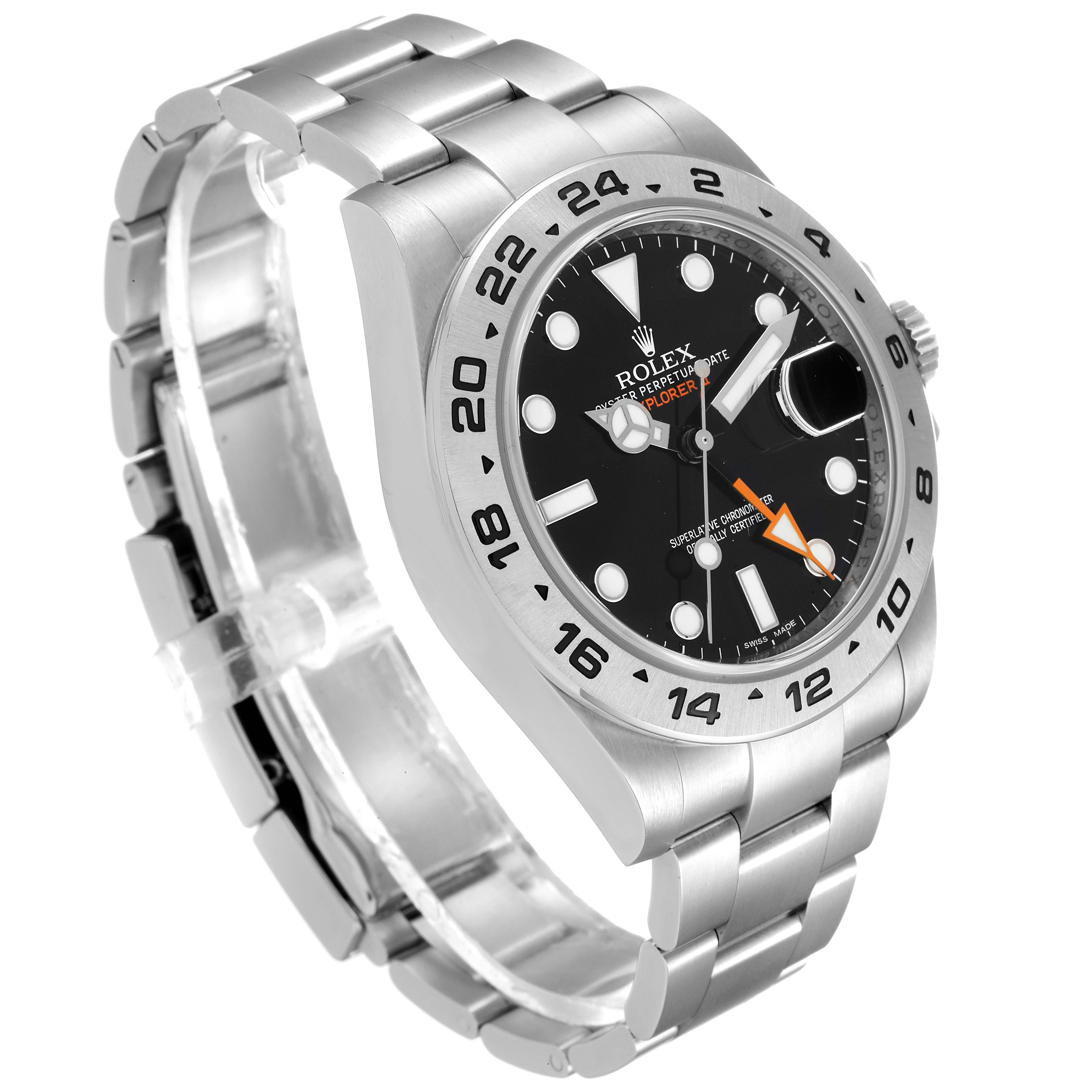 This image shows the side and front view of a Rolex Explorer 216570 Men's Stainless Steel Black Dial 216570 Men's Stainless Steel Black Dial watch, highlighting the dial, bezel, bracelet, and crown.
