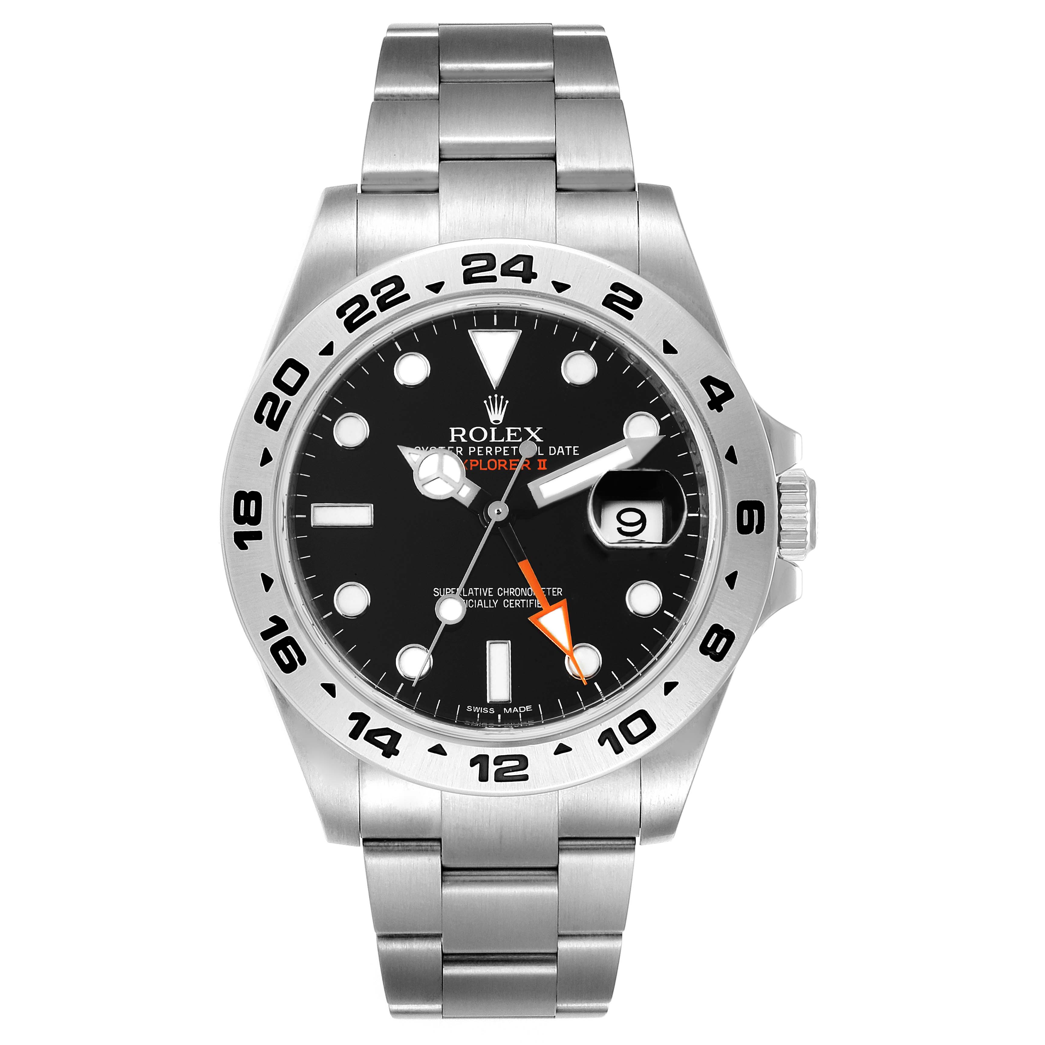 The image shows a front view of a Rolex Explorer 216570 Men's Stainless Steel Black Dial 216570 Men's Stainless Steel Black Dial watch, highlighting its black dial, date display, and stainless steel bracelet.