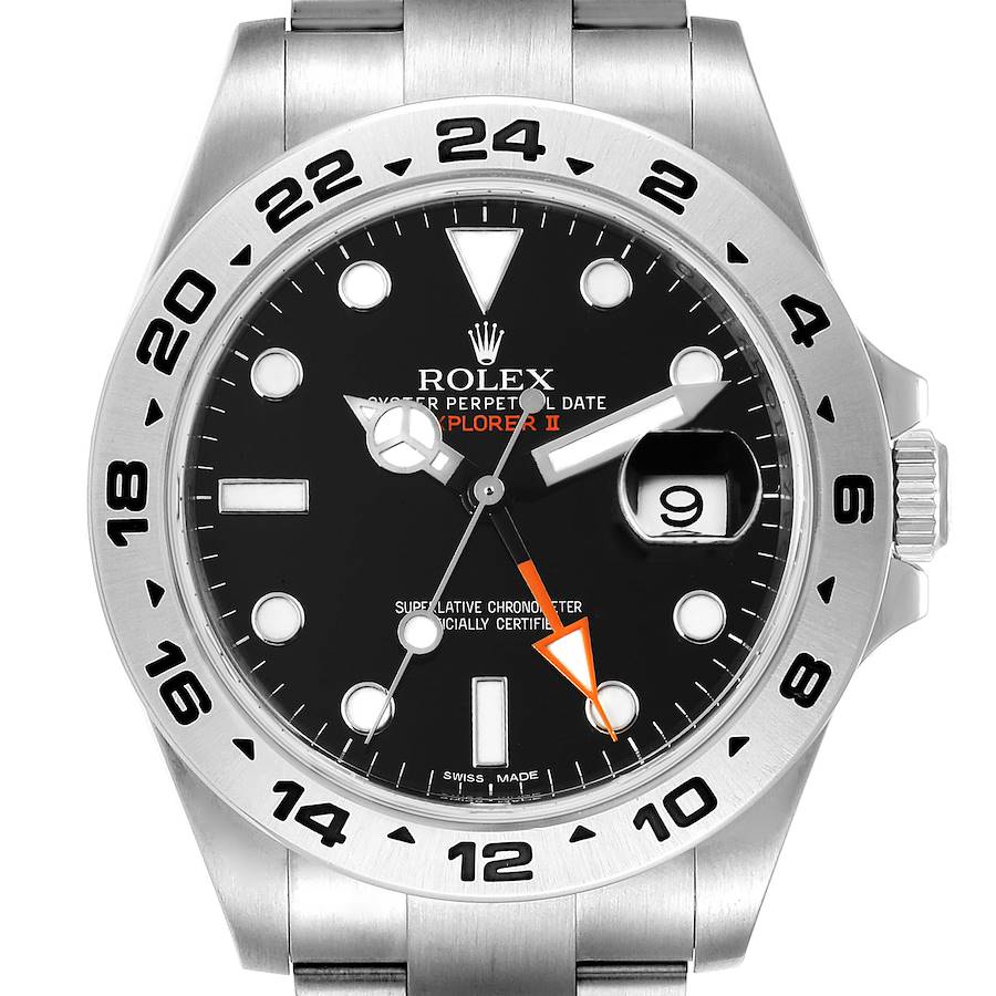 Rolex Explorer II 42 Black Dial Orange Hand Steel Watch 216570 SwissWatchExpo