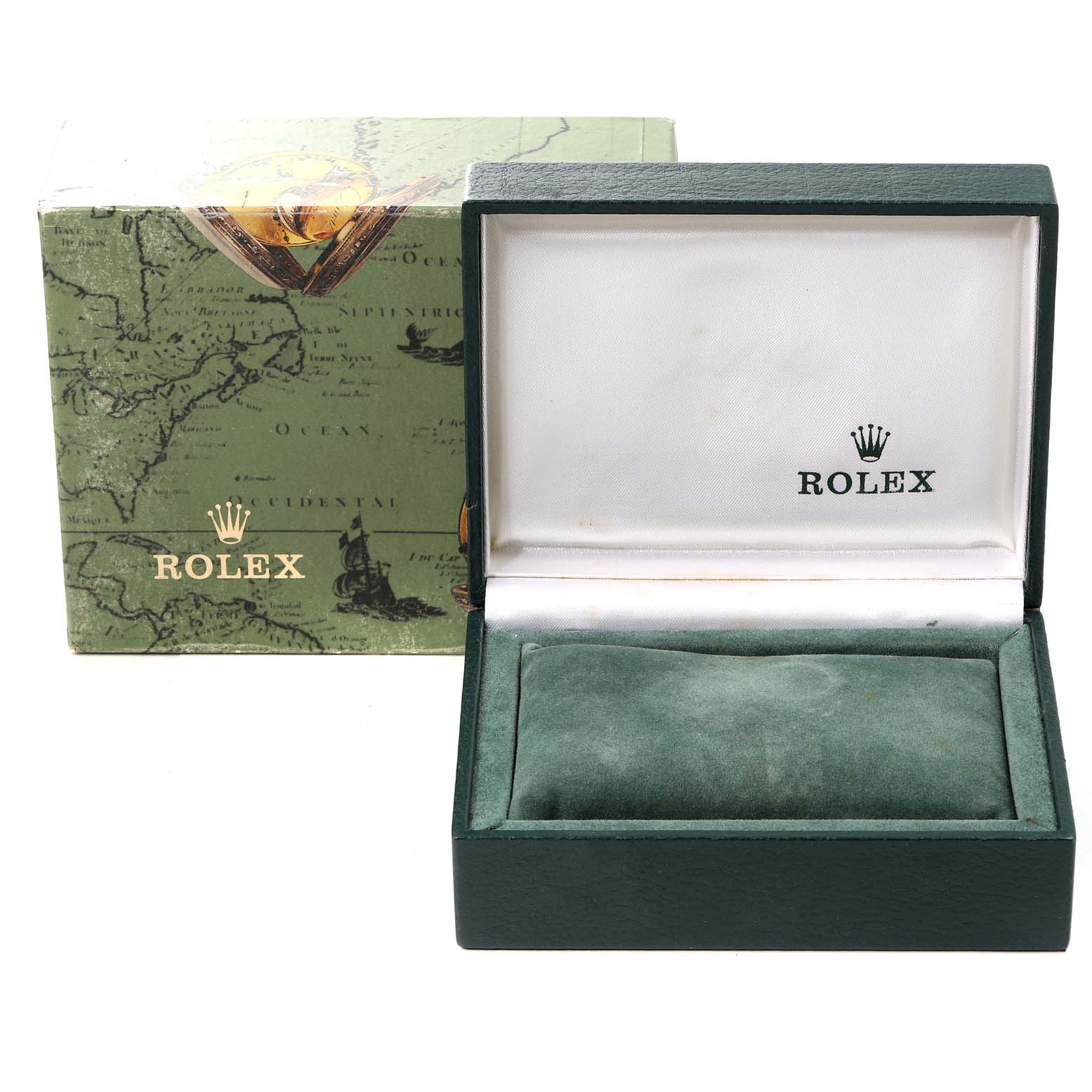 The image shows the open packaging box and velvet cushion of the Rolex Mid-Size 67513 Women's Steel and Gold (two tone) Blue Dial 67513 Women's Steel and Gold (two tone) Blue Dial watch, brand prominently displayed.
