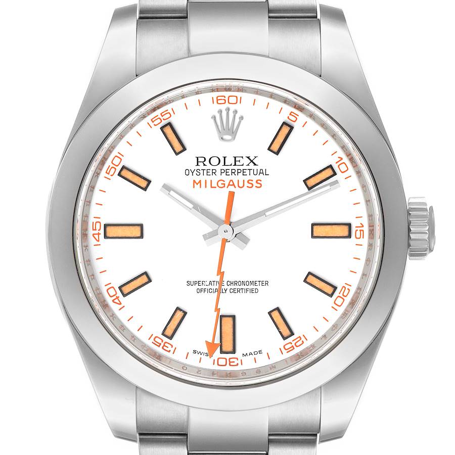Rolex Milgauss White Dial Stainless Steel Mens Watch 116400V SwissWatchExpo