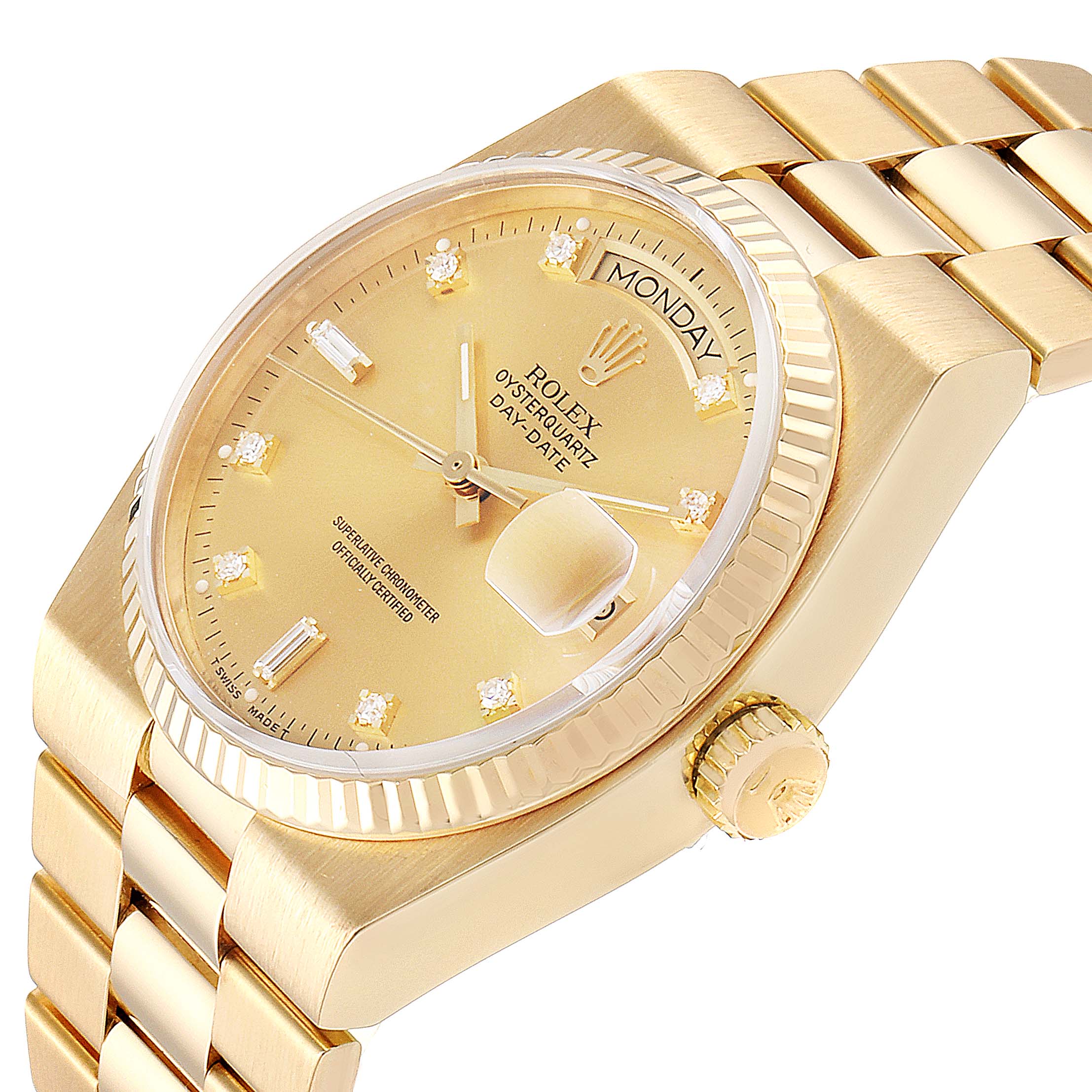 Rolex Oysterquartz President Day-Date Yellow Gold Diamond Watch 19018 ...