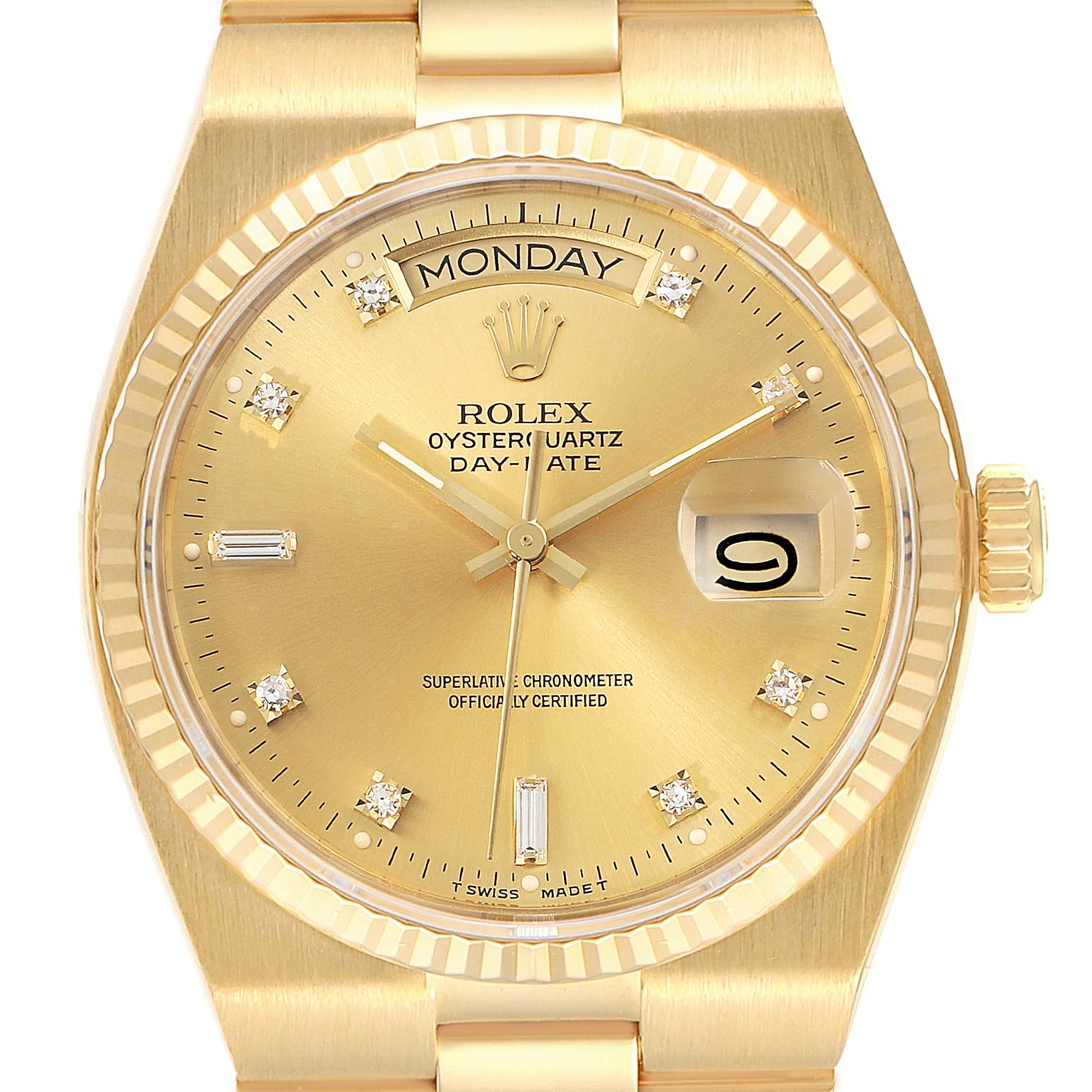 Rolex Oysterquartz President Day-Date Yellow Gold Diamond Watch 19018 ...