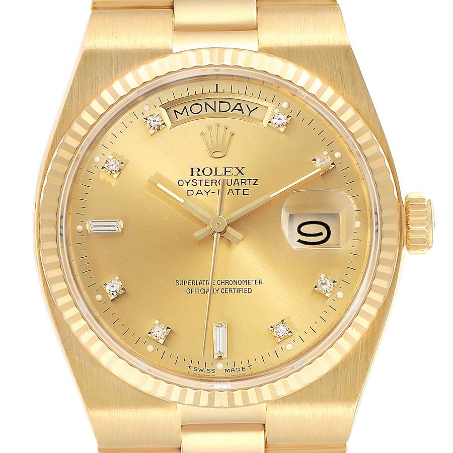 Rolex Oysterquartz President Day-Date Yellow Gold Diamond Watch 19018 SwissWatchExpo