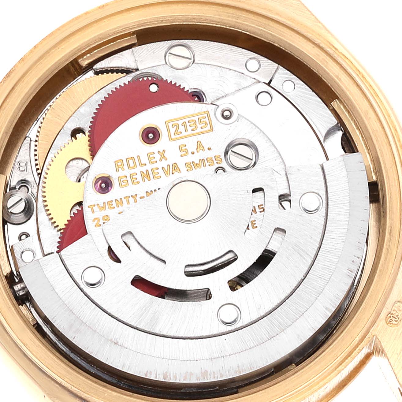 This image shows the internal movement mechanism of a Rolex President 69178 Women
s Yellow Gold Champagne Dial 69178 Women
s Yellow Gold Champagne Dial model watch.