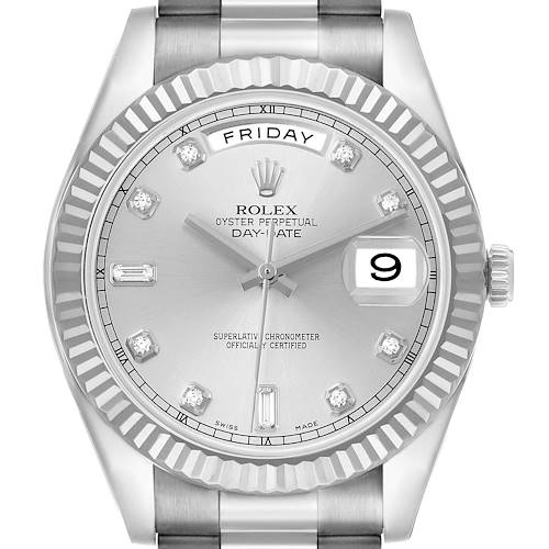 Photo of Rolex President Day-Date II White Gold Silver Dial Mens Watch 218239 Box Card