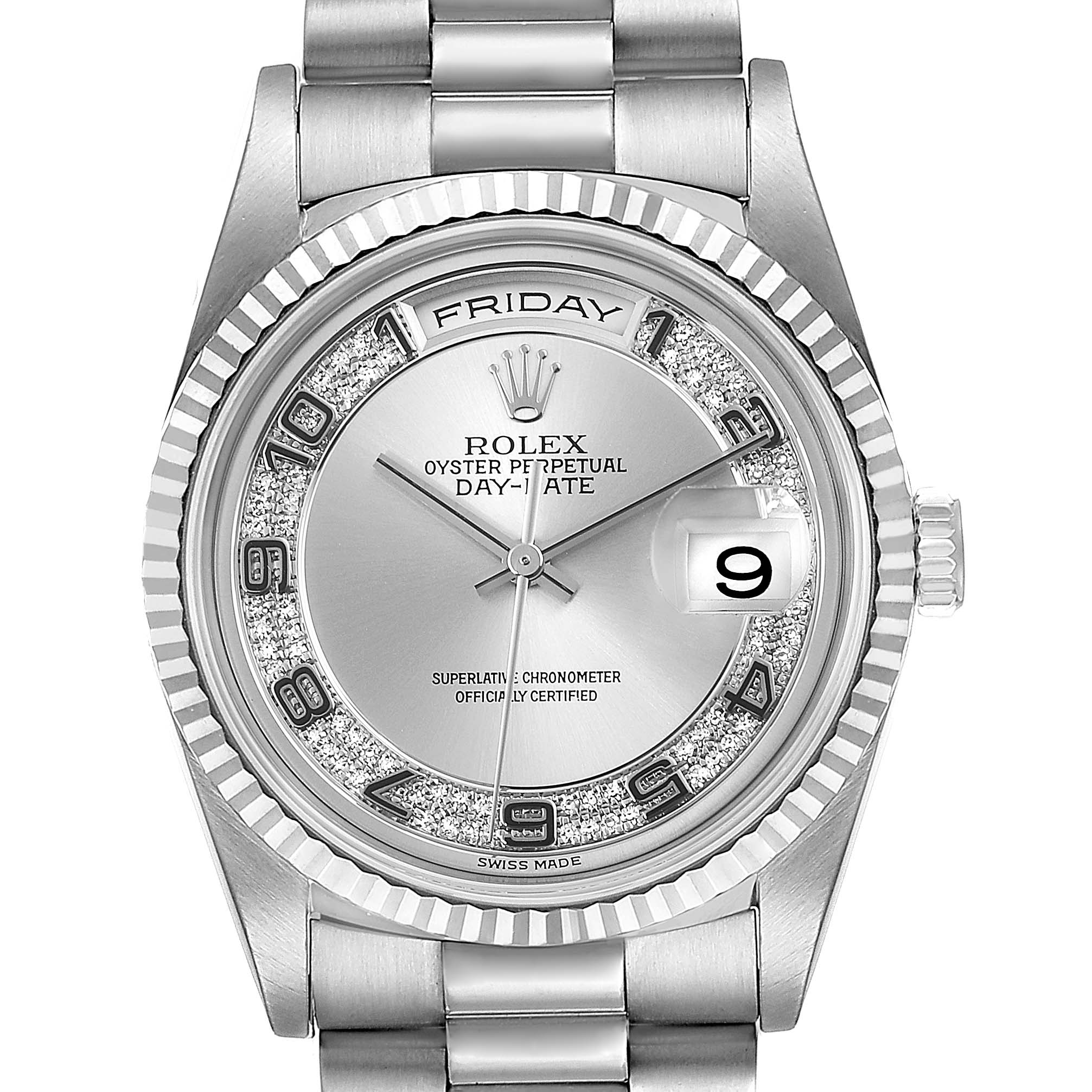 Rolex President Day-date White Gold Myriad Diamond Mens Watch 18239 