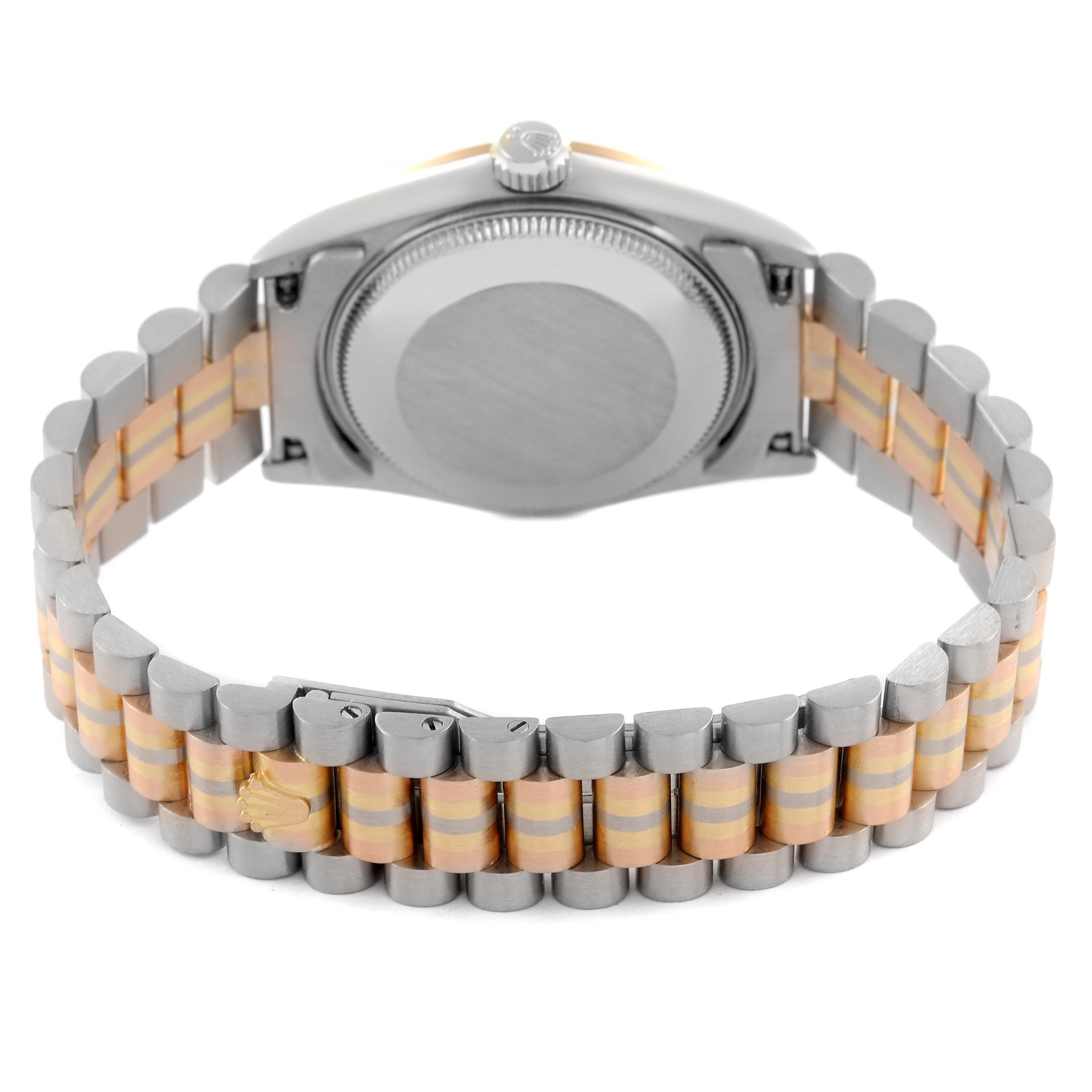 The image shows the back of the Rolex President 68279B Women's White Gold Champagne Dial 68279B Women's White Gold Champagne Dial model, featuring the case back and dual-tone bracelet.