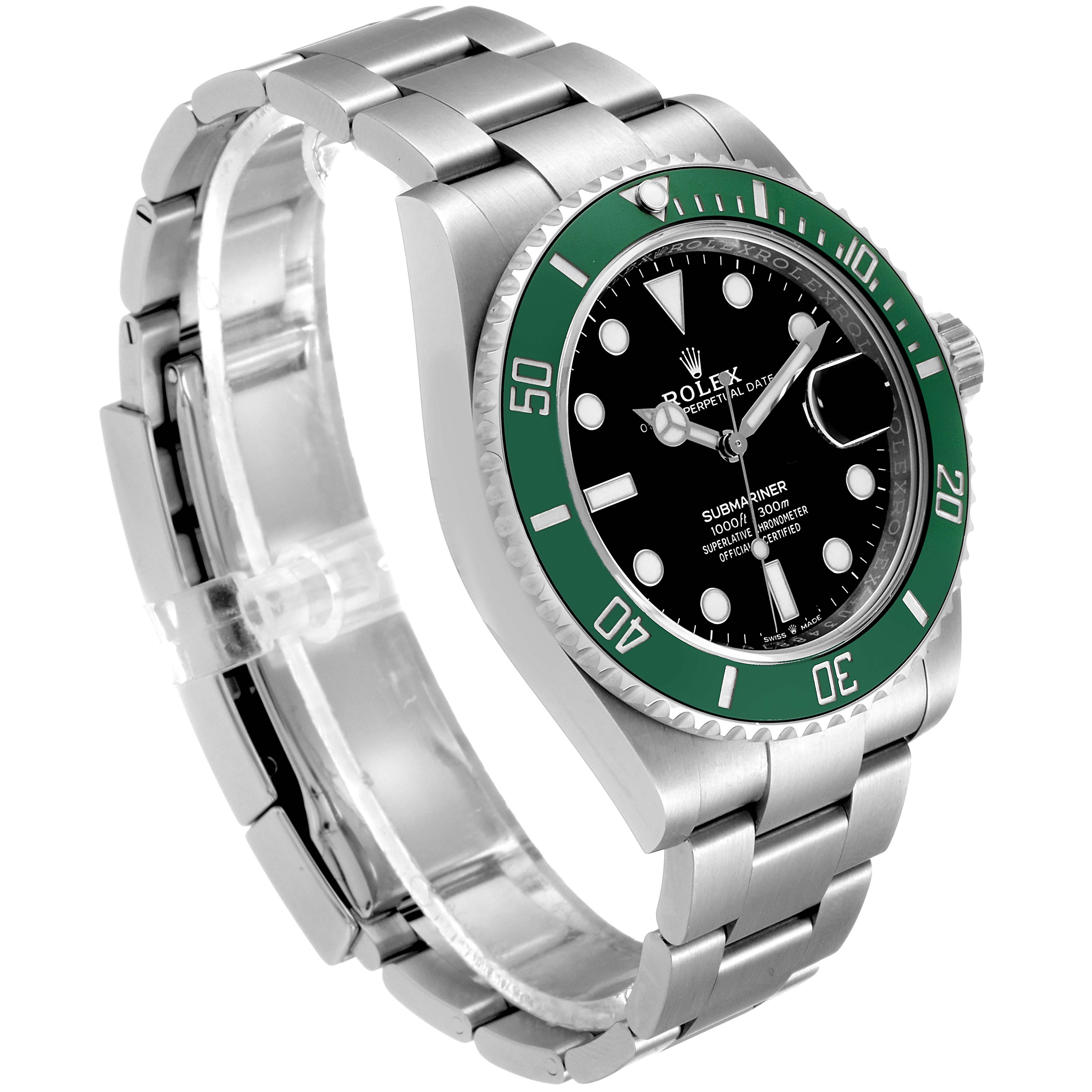 The Rolex Submariner 126610LV Men's Stainless Steel Black Dial 126610LV Men's Stainless Steel Black Dial watch is shown at a slight angle displaying the face, bezel, crown, and part of the bracelet.
