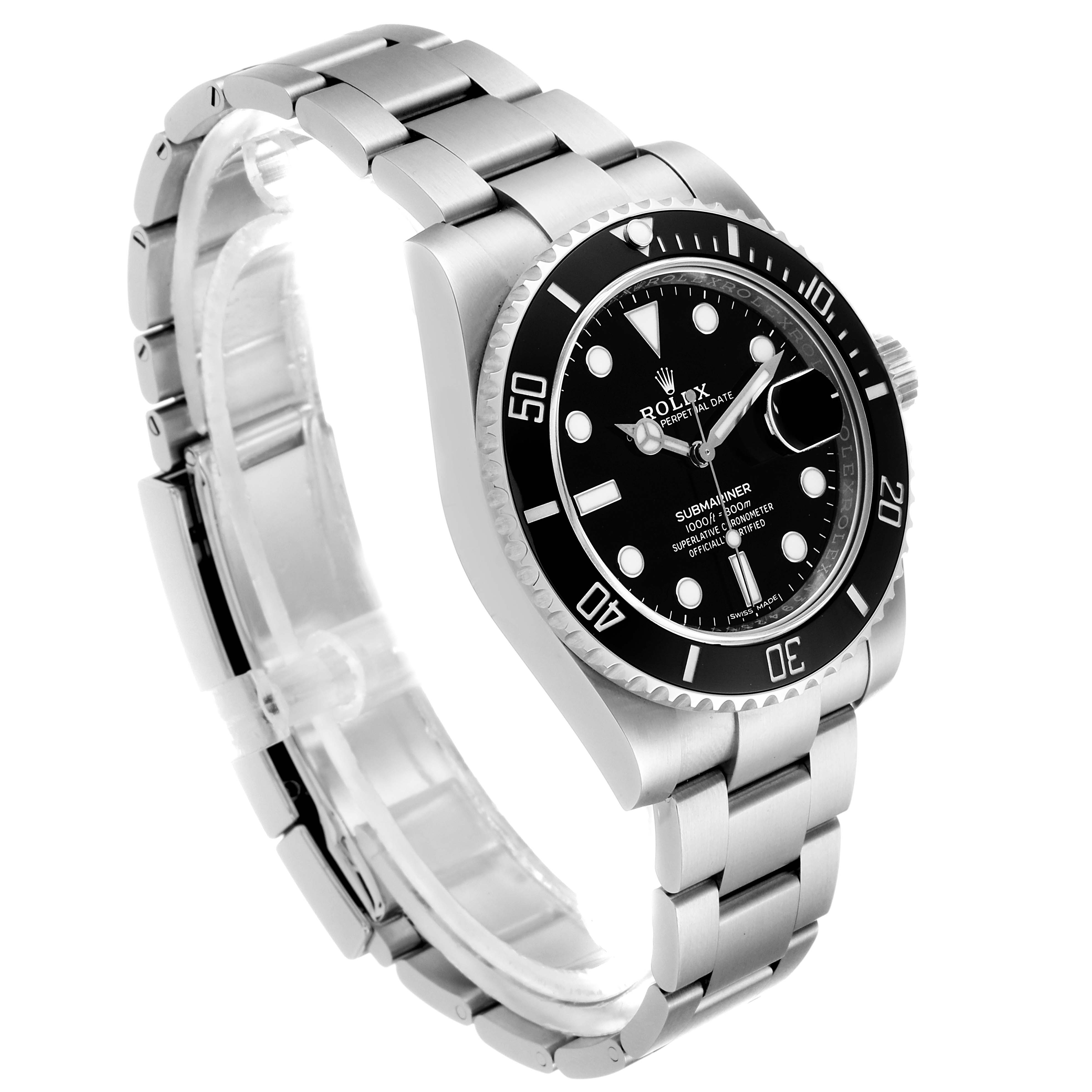 The image shows a Rolex Submariner 116610 Men
s Stainless Steel Black Dial 116610 Men
s Stainless Steel Black Dial watch from a 3/4 angle, highlighting the face, bezel, crown, and part of the bracelet.
