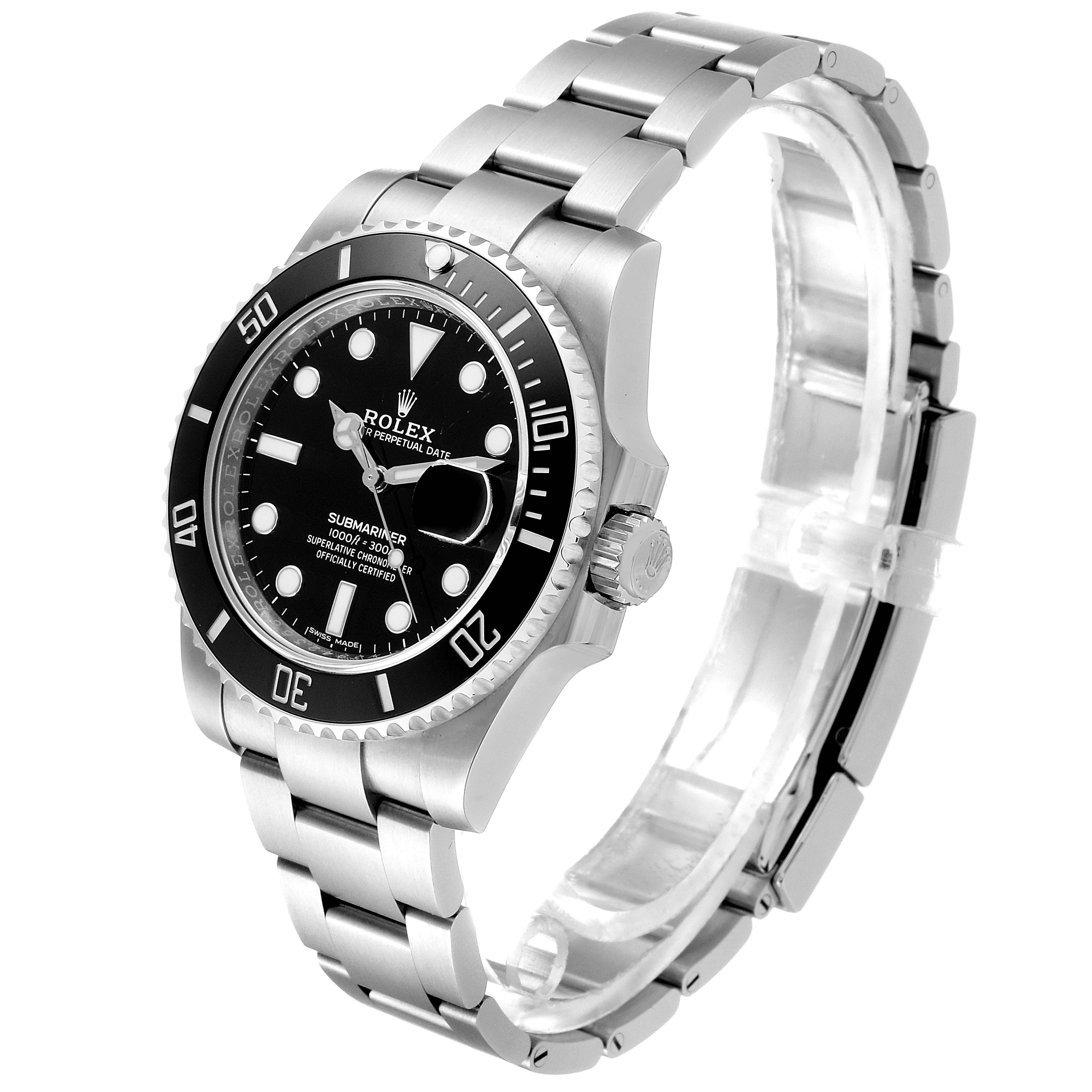 The Rolex Submariner 116610 Men
s Stainless Steel Black Dial 116610 Men
s Stainless Steel Black Dial watch is shown from a three-quarter angle, displaying its bezel, face, crown, and linked bracelet.