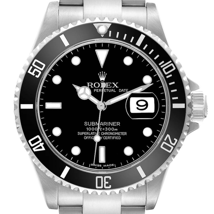 The Rolex Submariner watch is shown from the front, displaying the face, bezel, hands, and crown.