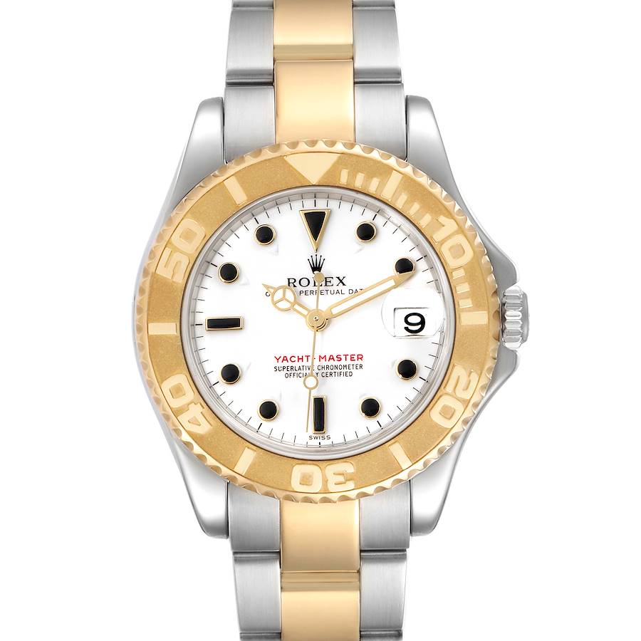 Rolex Yachtmaster 35 Midsize Steel Yellow Gold White Dial Watch 168623 SwissWatchExpo