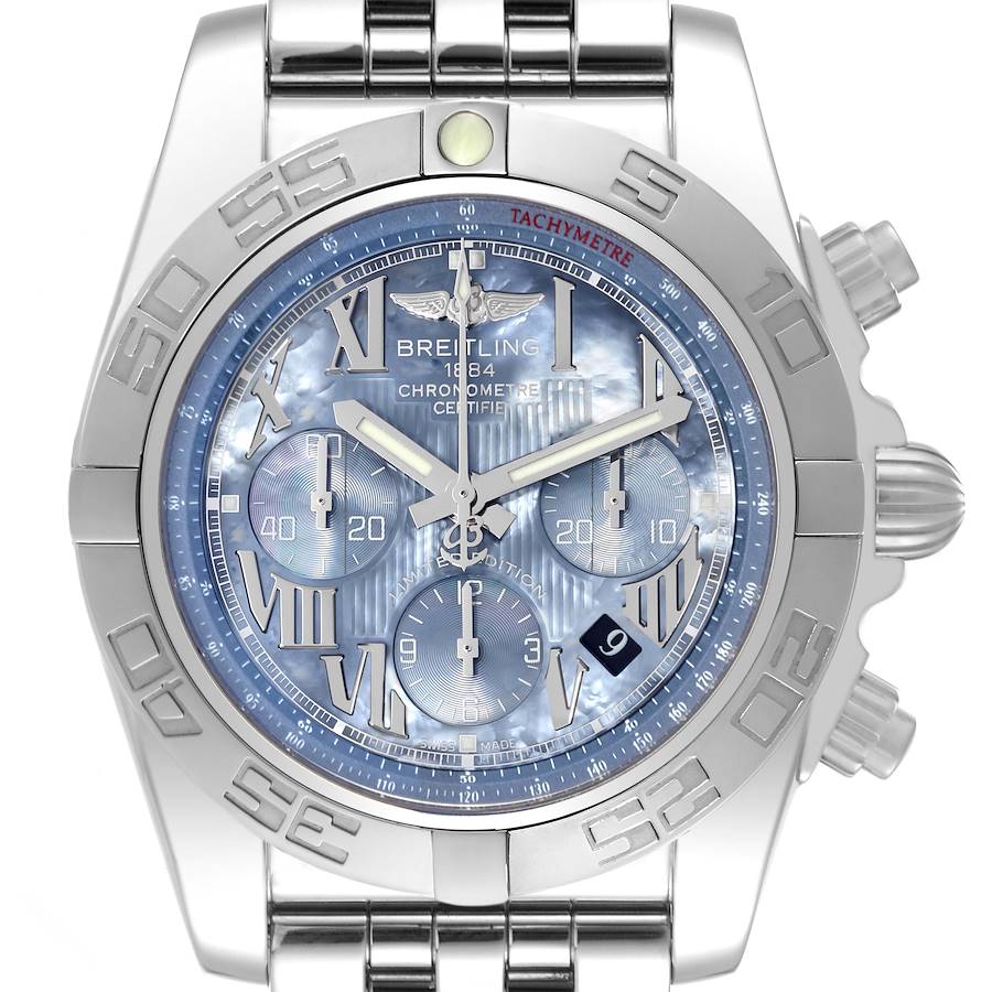 Breitling Chronomat 01 Limited Edition Blue Mother Of Pearl Dial Steel Mens Watch AB0110 SwissWatchExpo