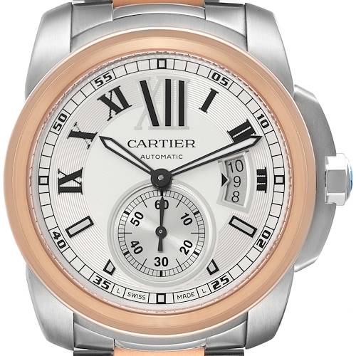 Photo of Cartier Calibre Diver Silver Dial Steel Rose Gold Mens Watch W7100036 Papers