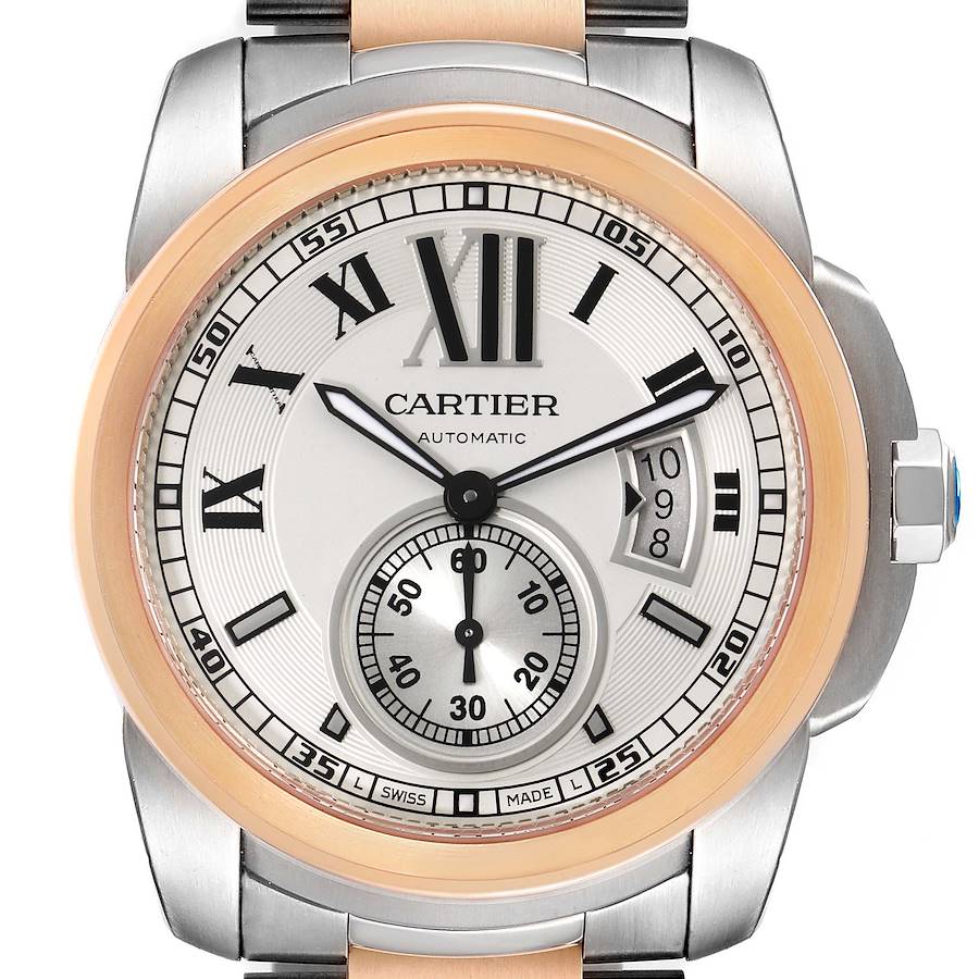 Cartier Calibre Diver Steel Rose Gold Silver Dial Watch W7100036 Box Papers SwissWatchExpo
