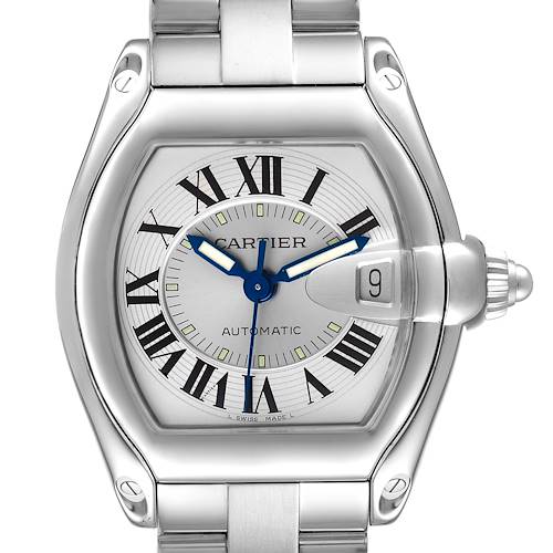Photo of Cartier Roadster Silver Dial Steel Mens Watch W62000V3 Box Papers Strap