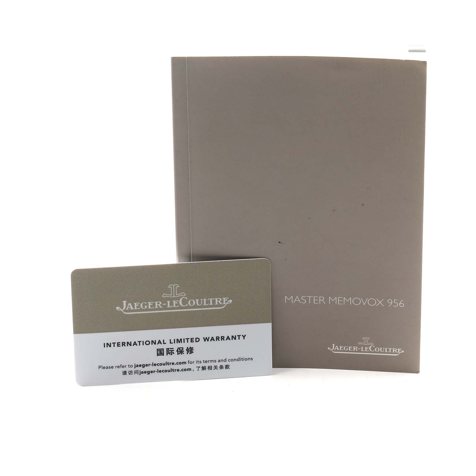 The image shows the warranty card and booklet for the Jaeger LeCoultre Polaris Q9068180 / 842.8.A0.S Men's Stainless Steel Blue Dial watch.