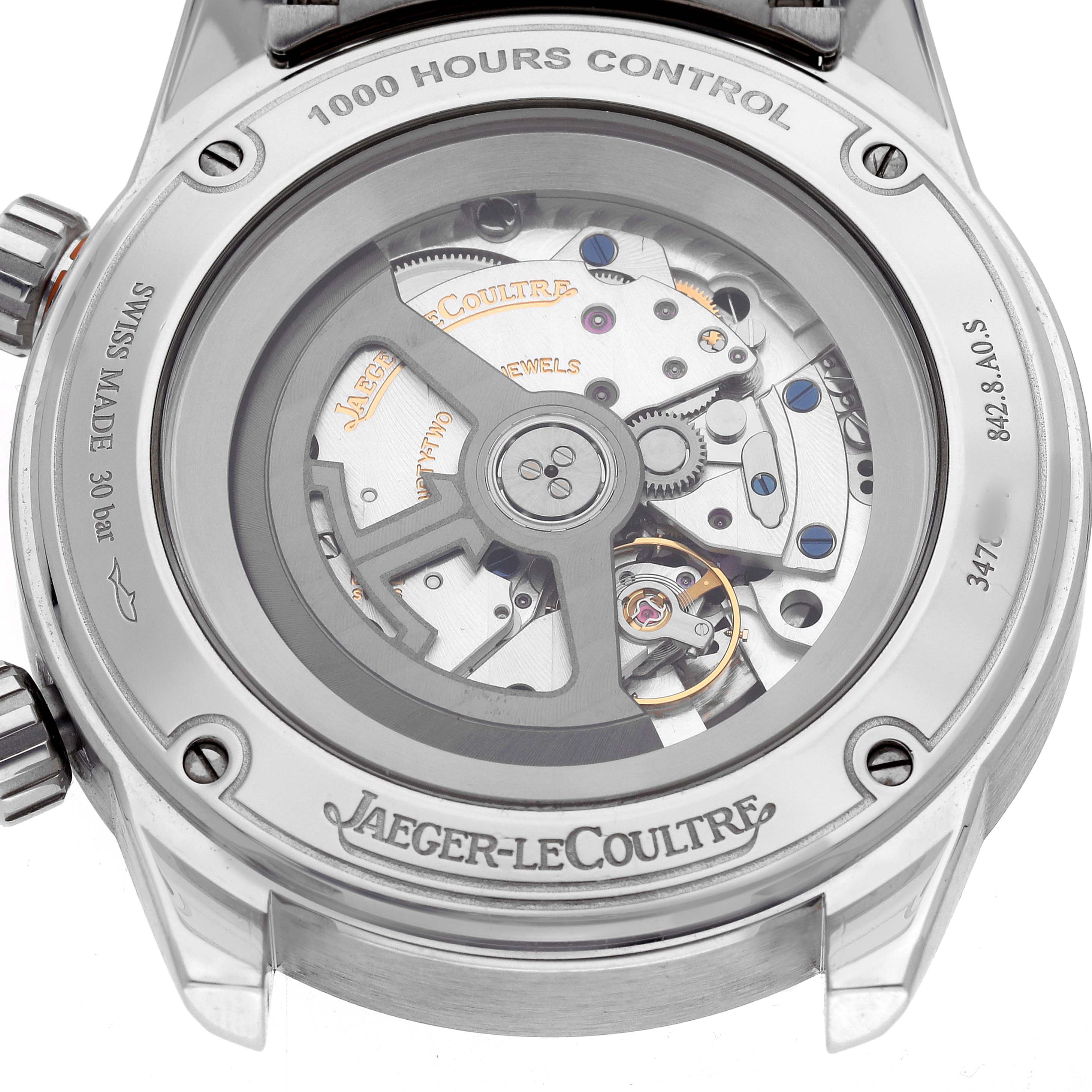 The image shows the back view of the Jaeger-LeCoultre Polaris, exposing its mechanical movement.