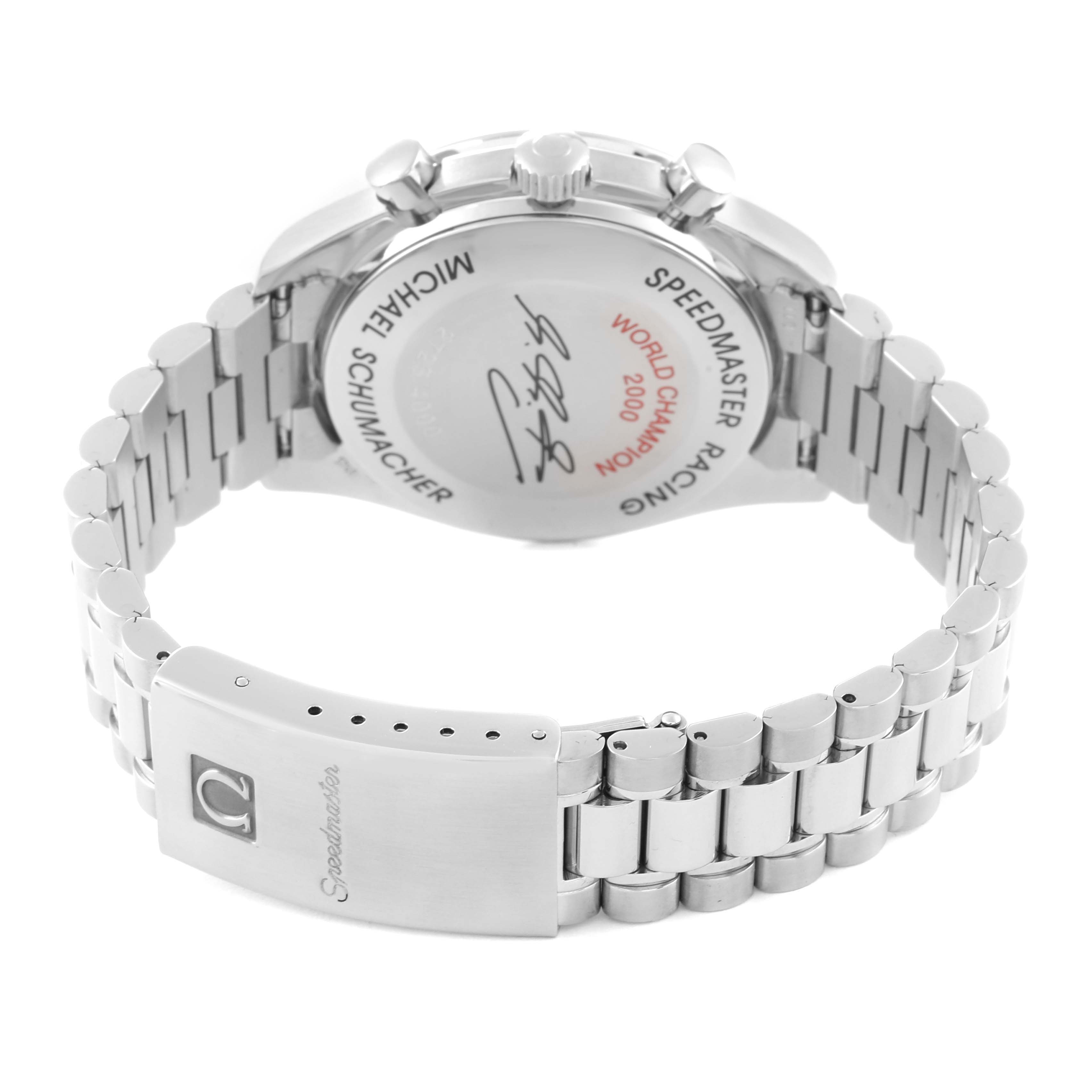 The image shows the back case and bracelet of the Omega Speedmaster 3517.30.00 Men's Stainless Steel Silver Dial 3517.30.00 Men's Stainless Steel Silver Dial watch from a rear angle.