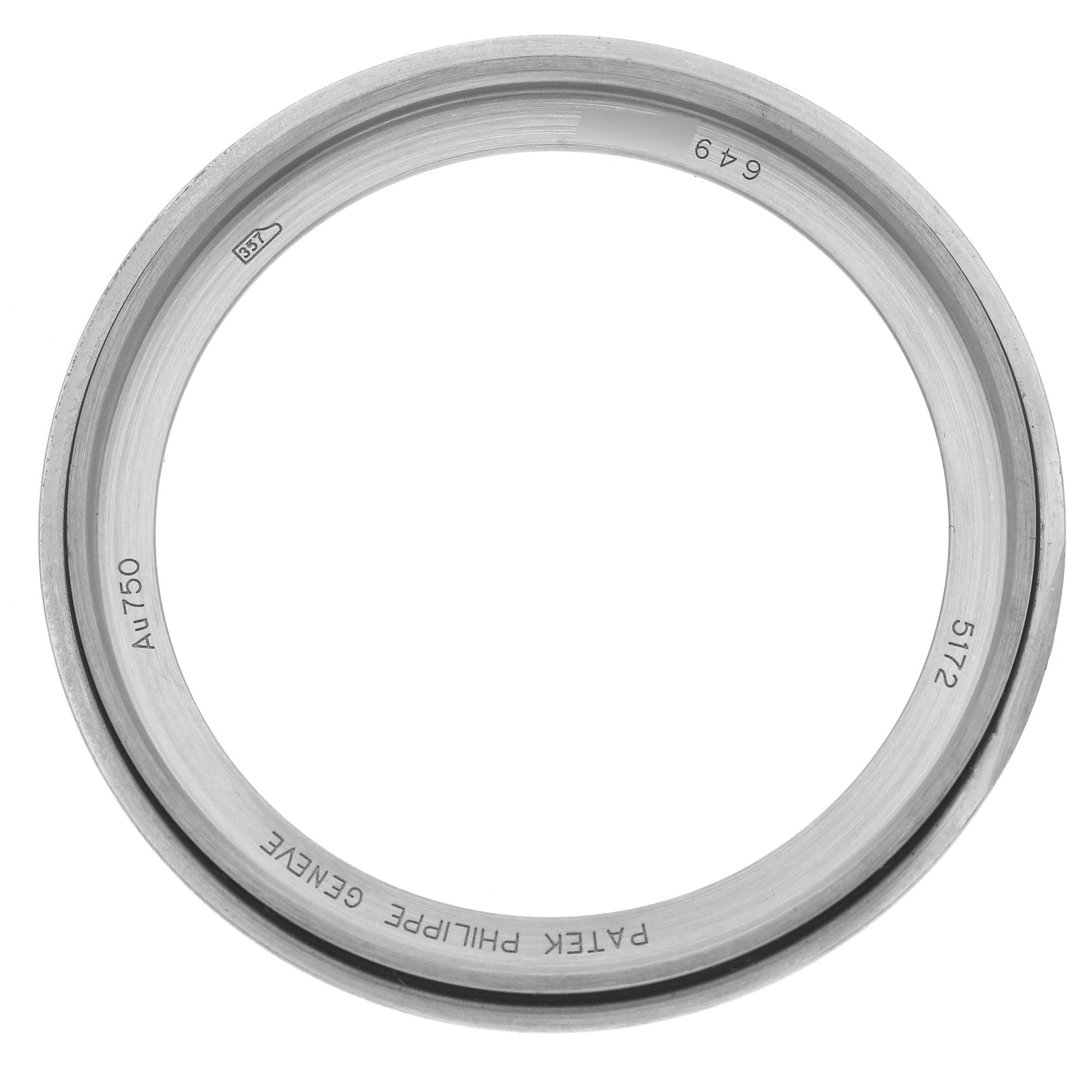 This image shows a Patek Philippe Complications 5172G-001 Men's White Gold Blue Dial 5172G-001 Men's White Gold Blue Dial model bezel, viewed from above.