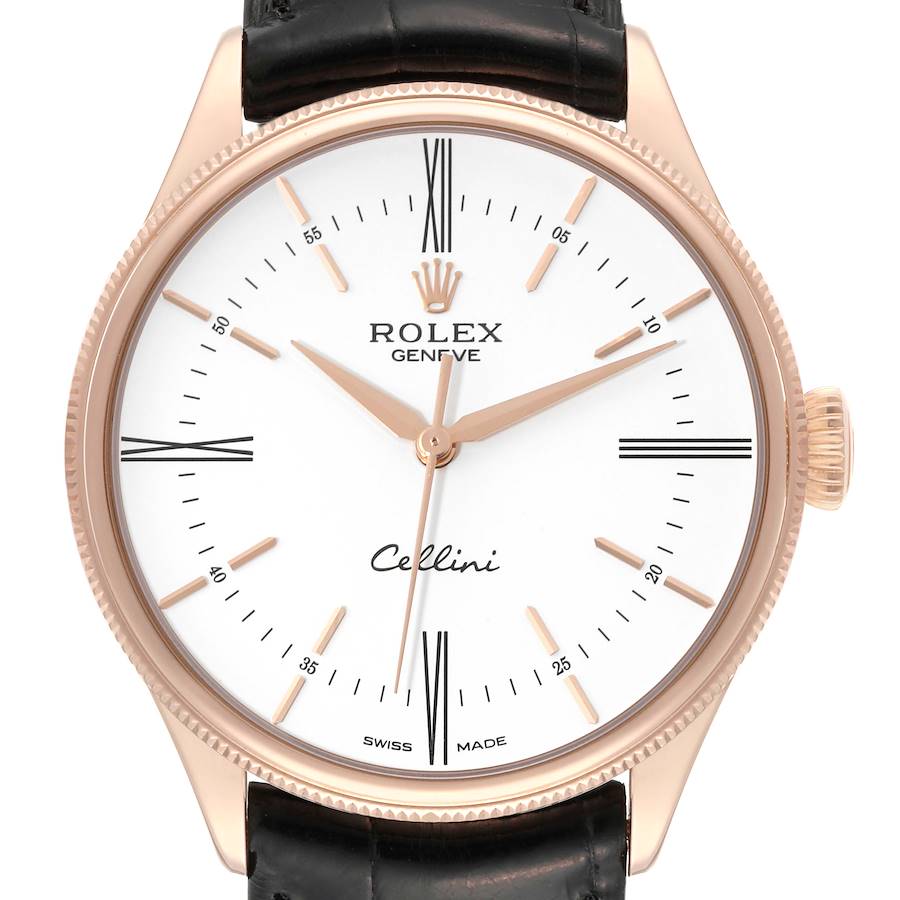 Rolex Cellini Time White Dial Rose Gold Mens Watch 50505 Box Card SwissWatchExpo