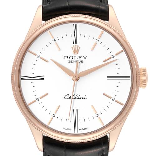 Photo of Rolex Cellini Time White Dial Rose Gold Mens Watch 50505 Box Card