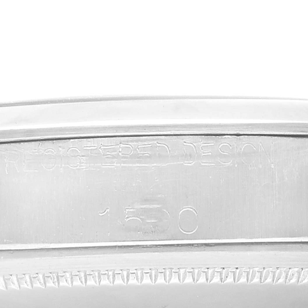 This image shows a close-up of the case back edge and engraving on the Rolex Vintage Collection 1500 Men's Stainless Steel Black Dial 1500 Men's Stainless Steel Black Dial watch.