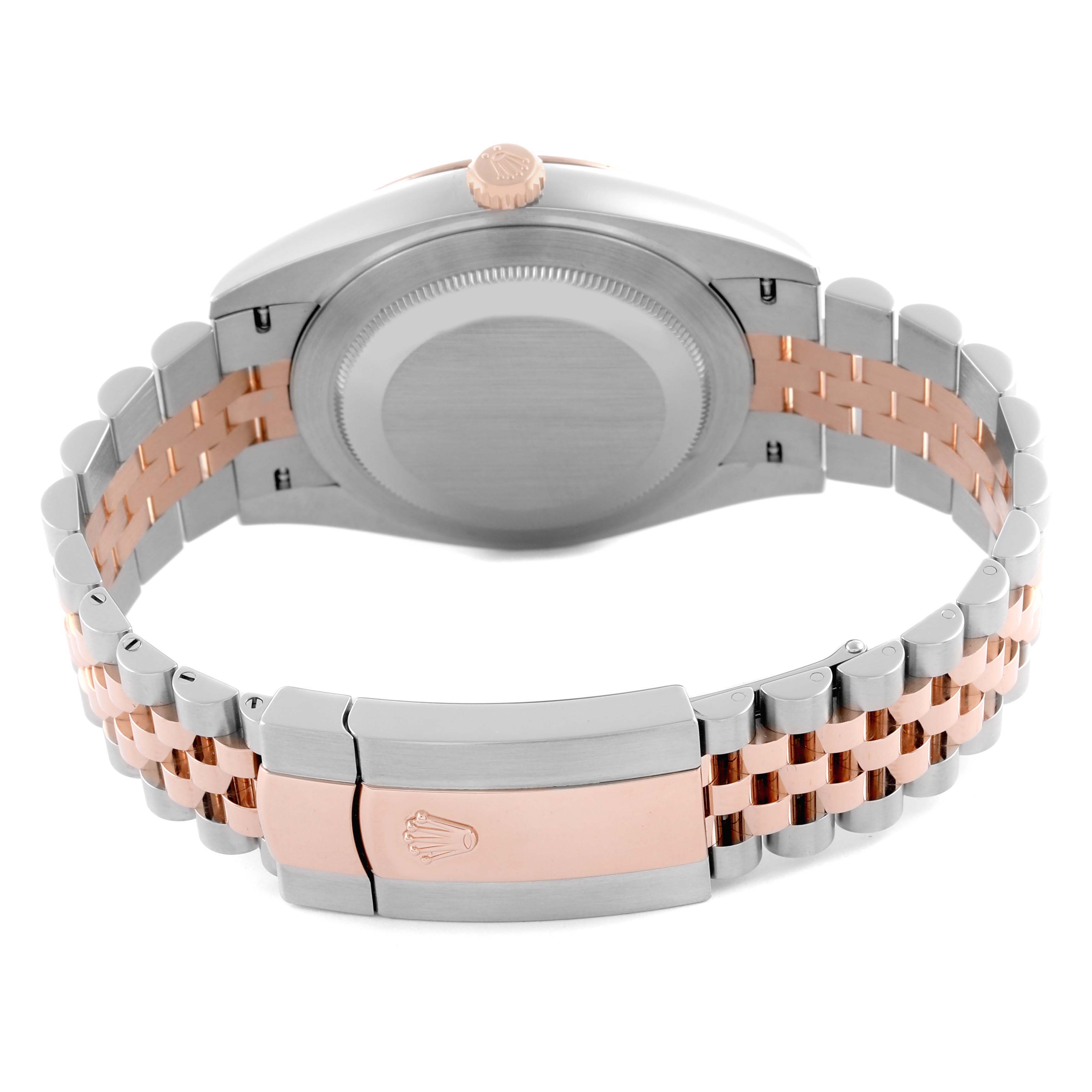 The image shows the back case and bracelet of a Rolex Datejust 41 126301 Men's Steel and Gold (two tone) Pink Dial 126301 Men's Steel and Gold (two tone) Pink Dial, highlighting the two-tone Jubilee bracelet and clasp.