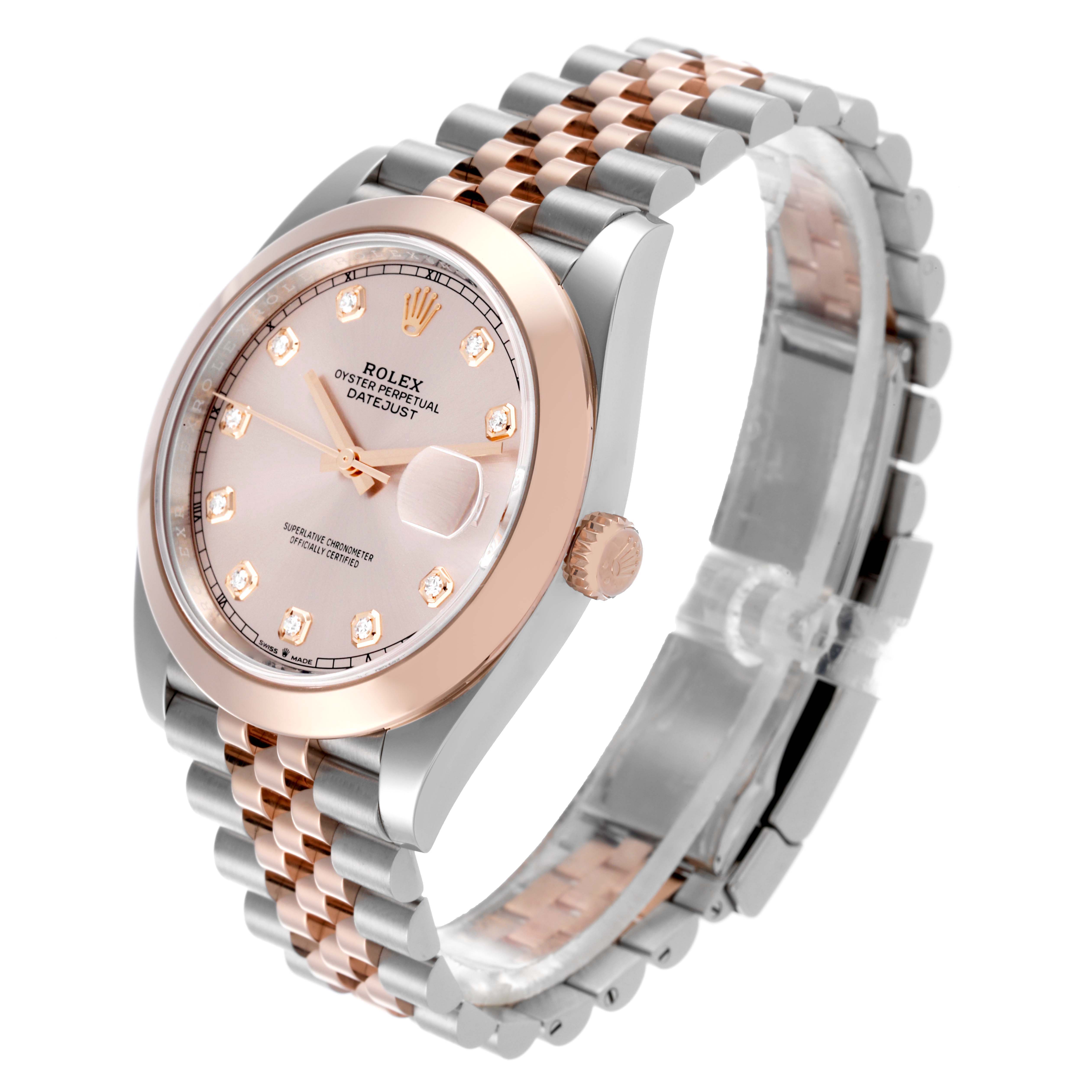 The Rolex Datejust 41 126301 Men's Steel and Gold (two tone) Pink Dial 126301 Men's Steel and Gold (two tone) Pink Dial is shown from a front angle, highlighting the bezel, dial, and Jubilee bracelet.