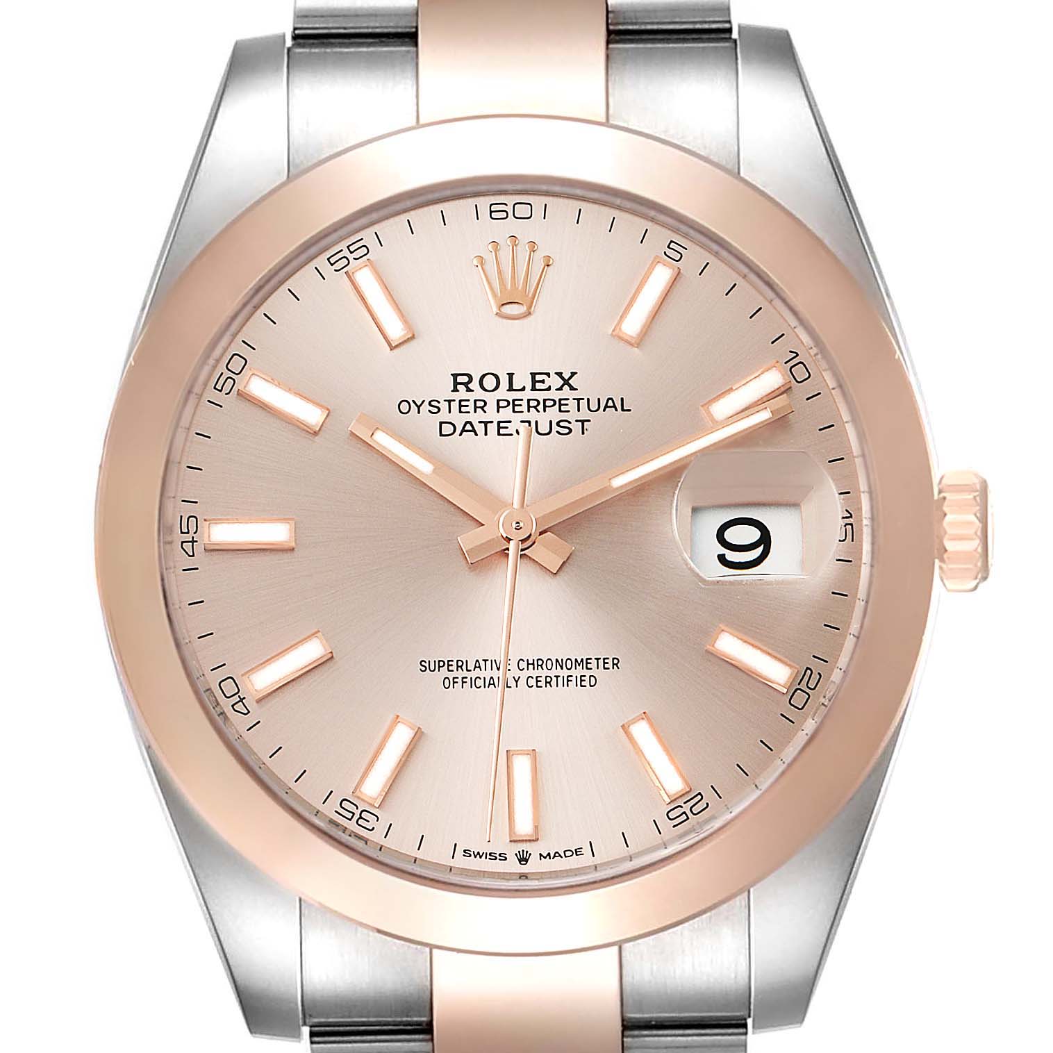 The image shows a front view of the Rolex Datejust 41 126301 Men's Steel and Gold (two tone) Beige Dial 126301 Men's Steel and Gold (two tone) Beige Dial watch, highlighting the bezel, dial, hands, markers, and date window.